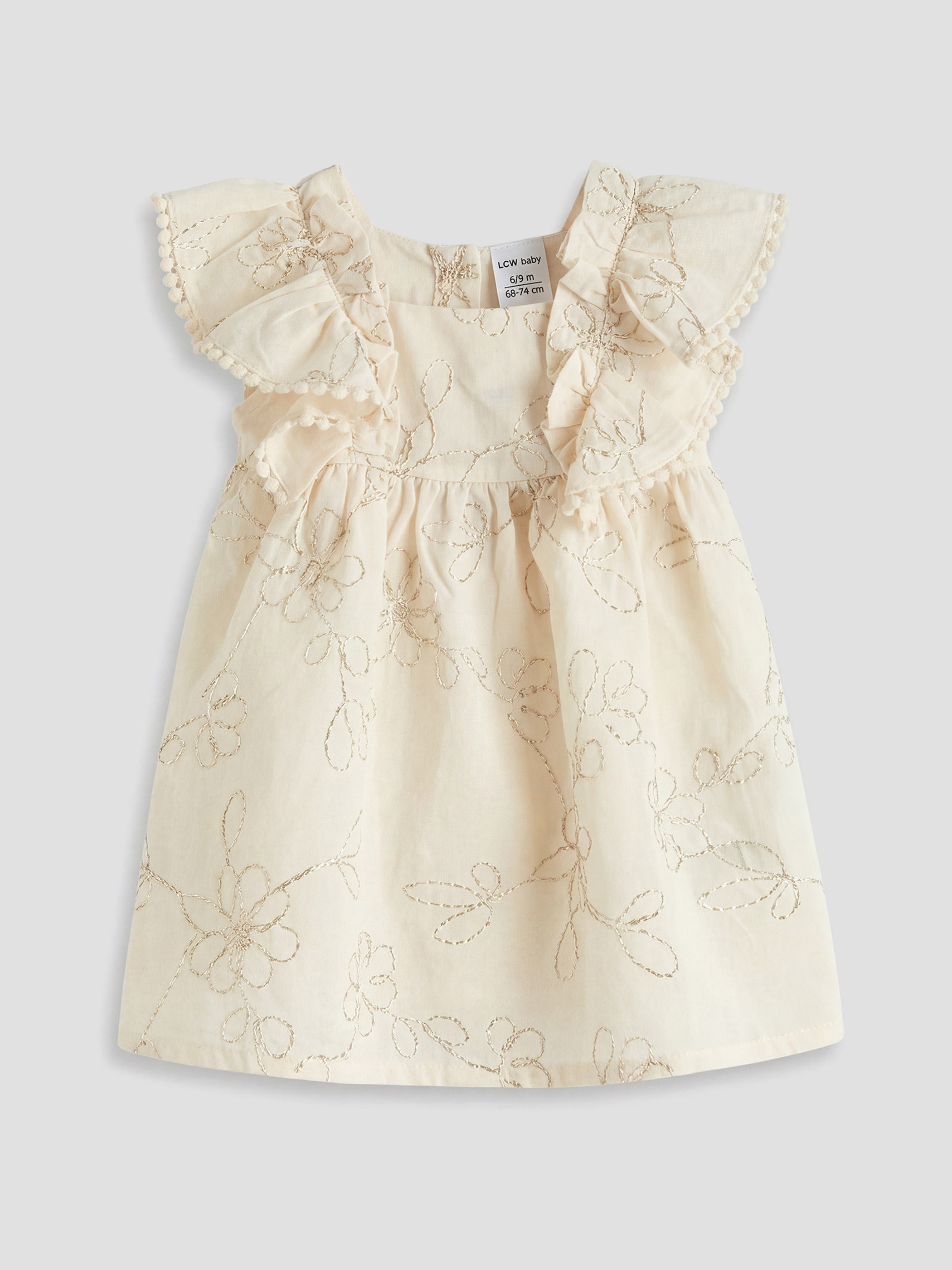 LCW baby Kare Yaka Nakışlı Fırfırlı Kız Bebek Elbise - S66095Z1-FDU