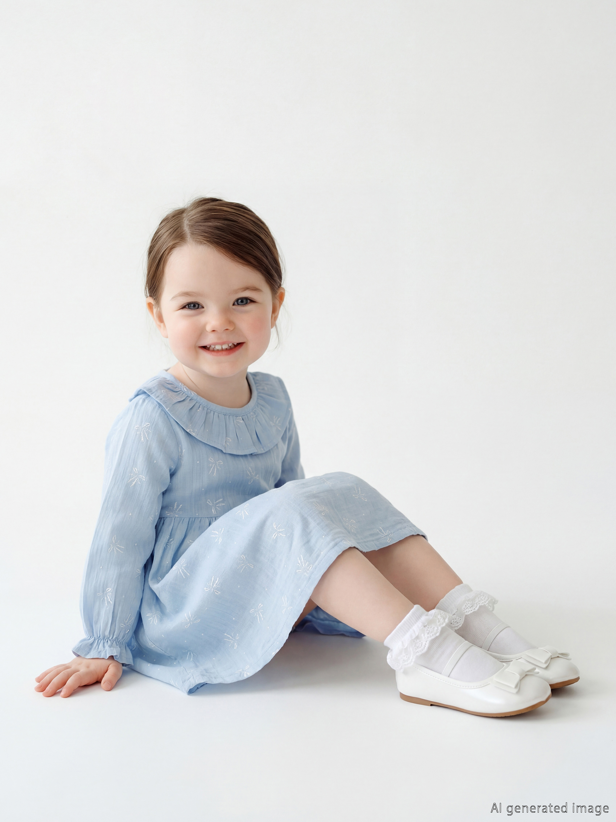 Ruffled Peter Pan Collar Patterned Baby Girls' Dress-1