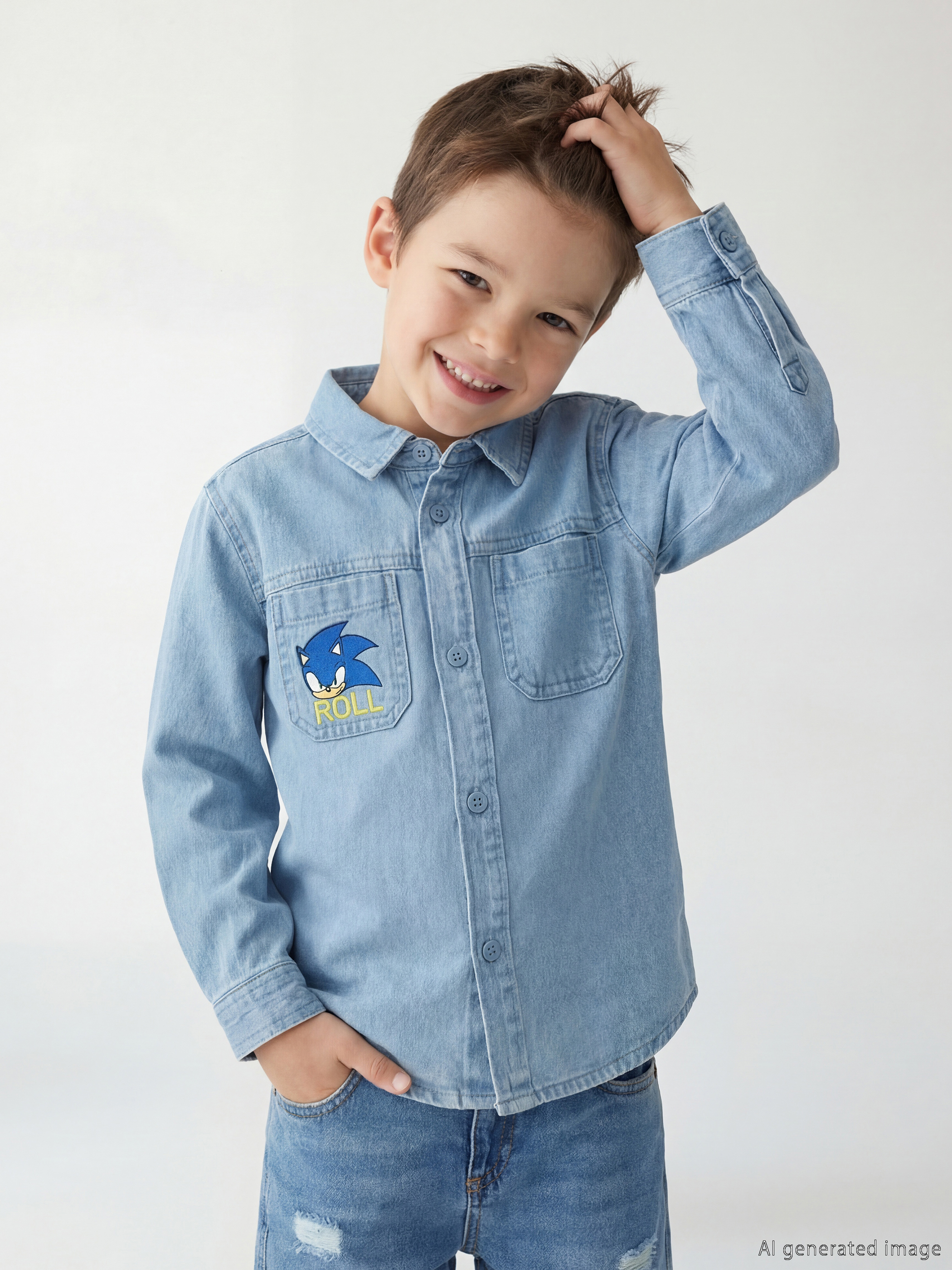 LCW Kids Sonic Nakışlı Erkek Çocuk Jean Gömlek - S66181Z1-H45