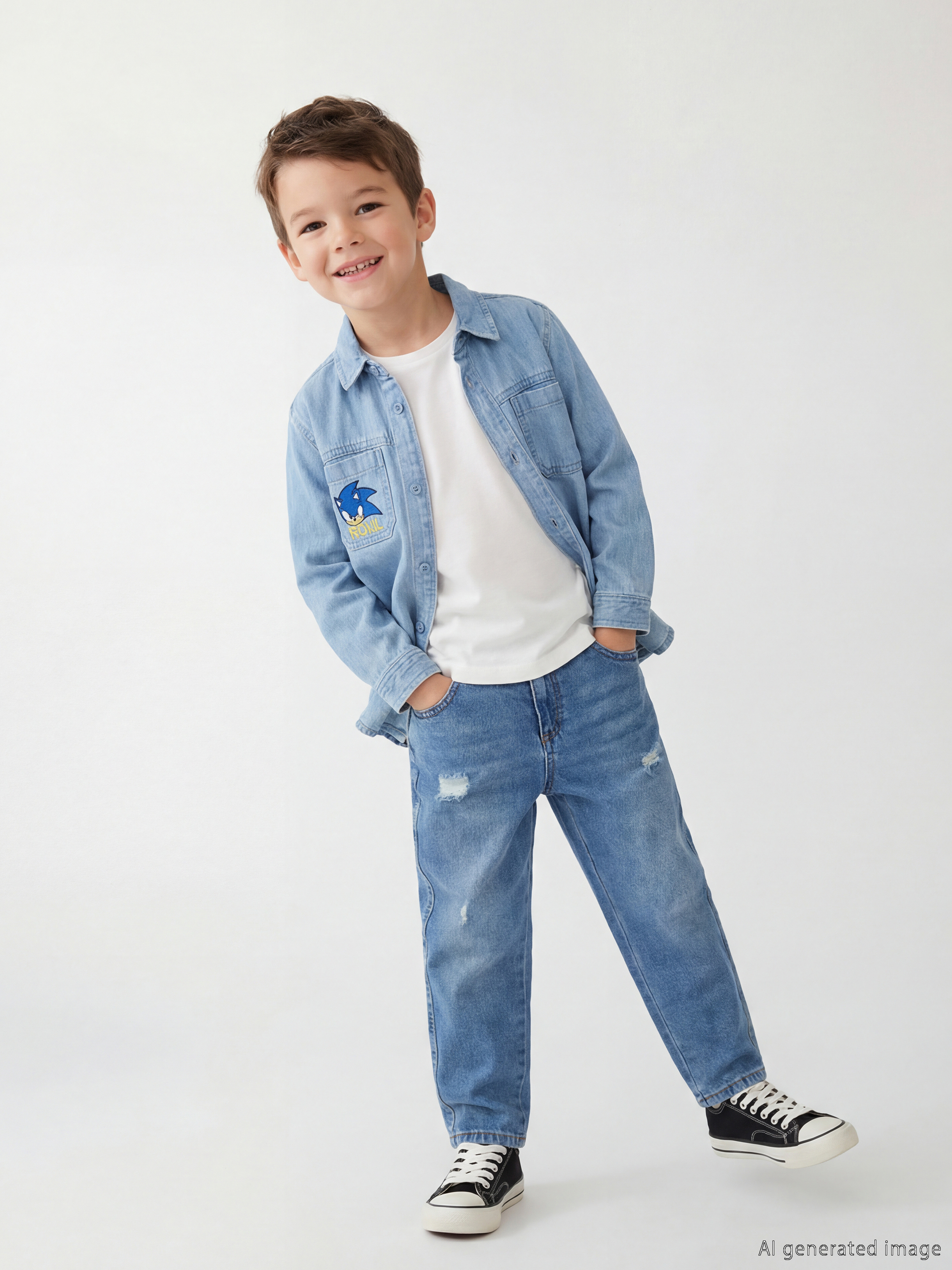 Široke farmerke sa izlizanim detaljima za dečake-1