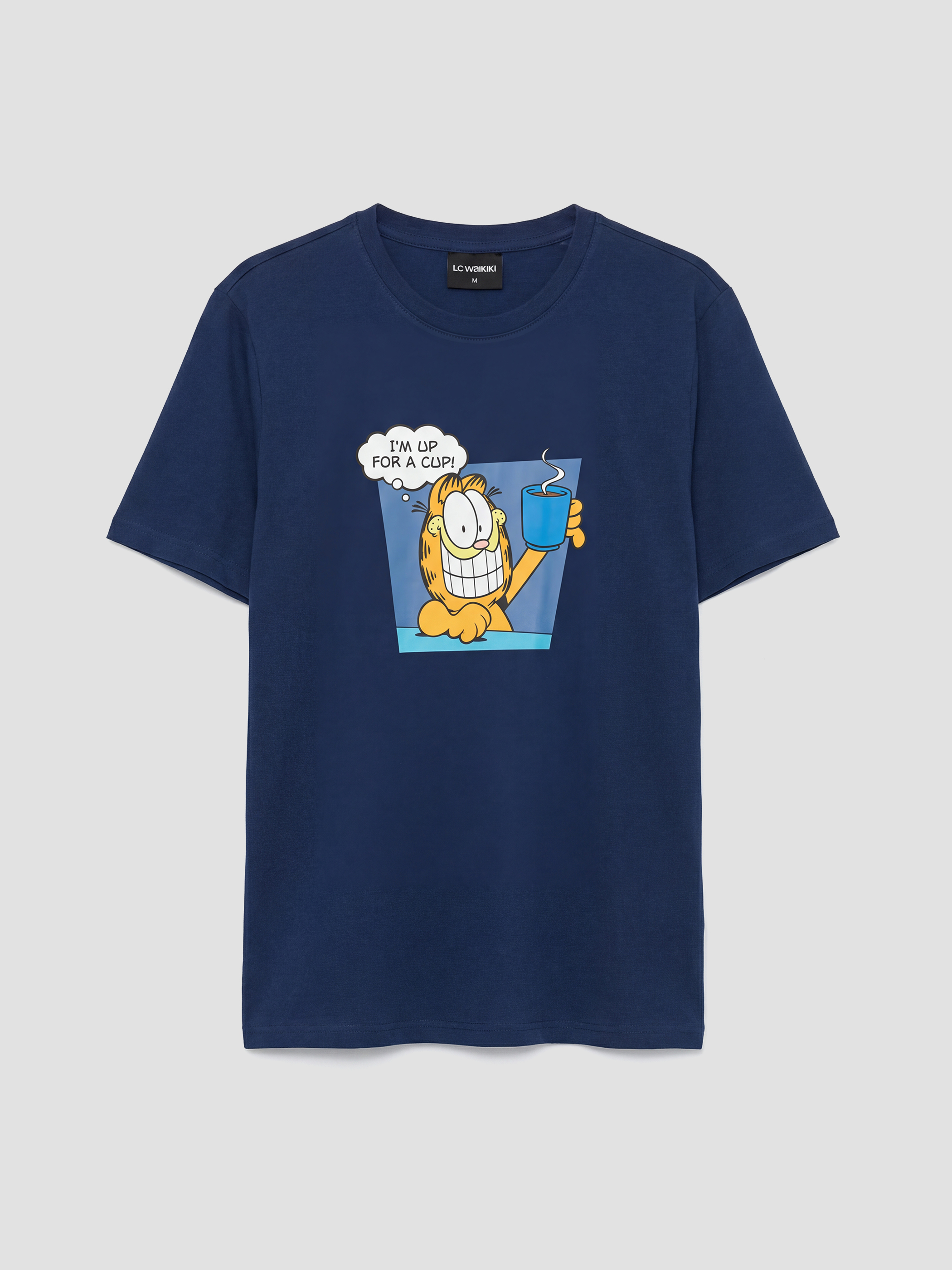 Lacivert Bisiklet Yaka Garfield Baskılı Erkek Pijama Takım-1