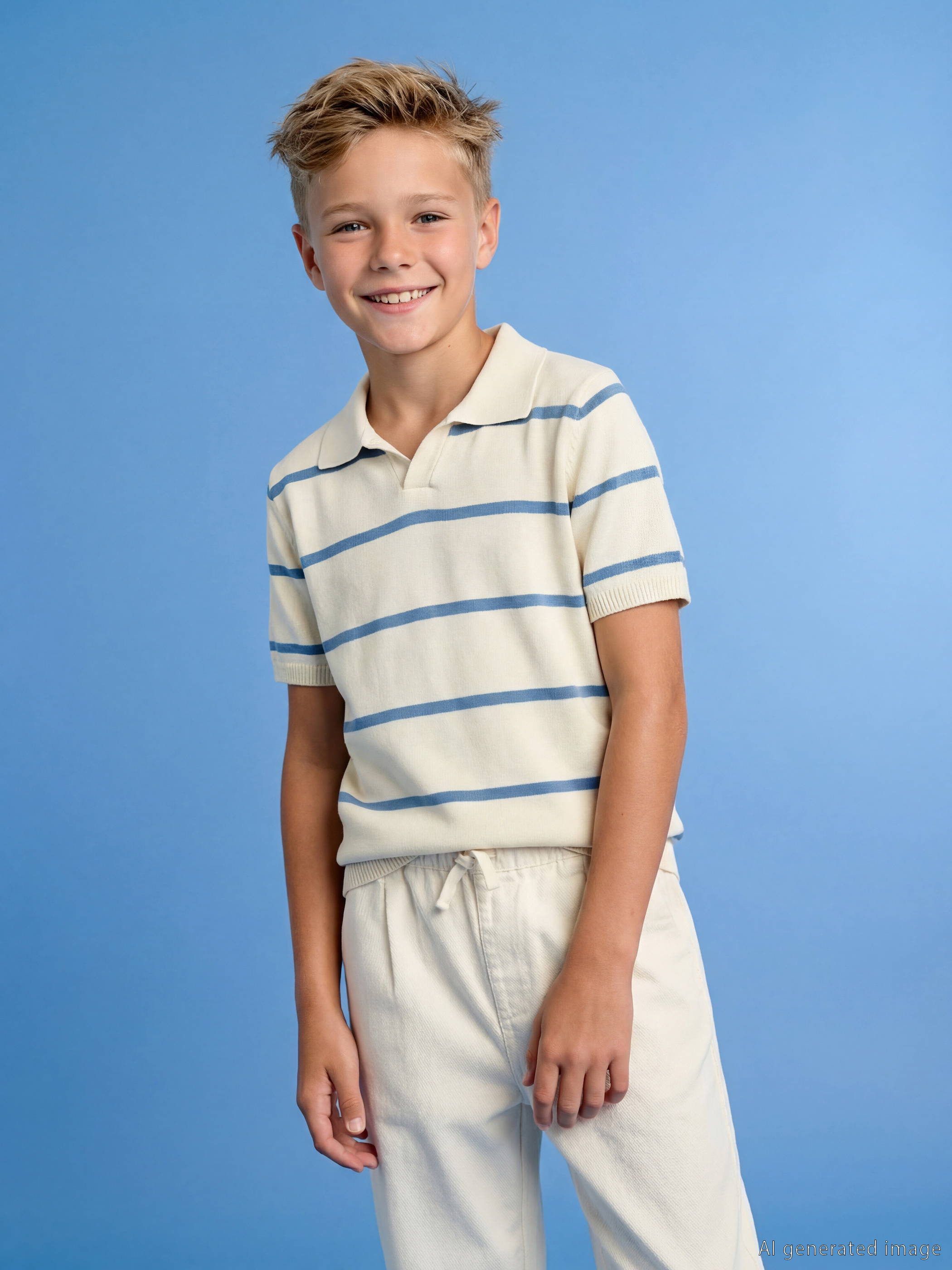 LCW Kids Polo Yaka Çizgili Erkek Çocuk Triko Kazak - S66385Z4-LQQ