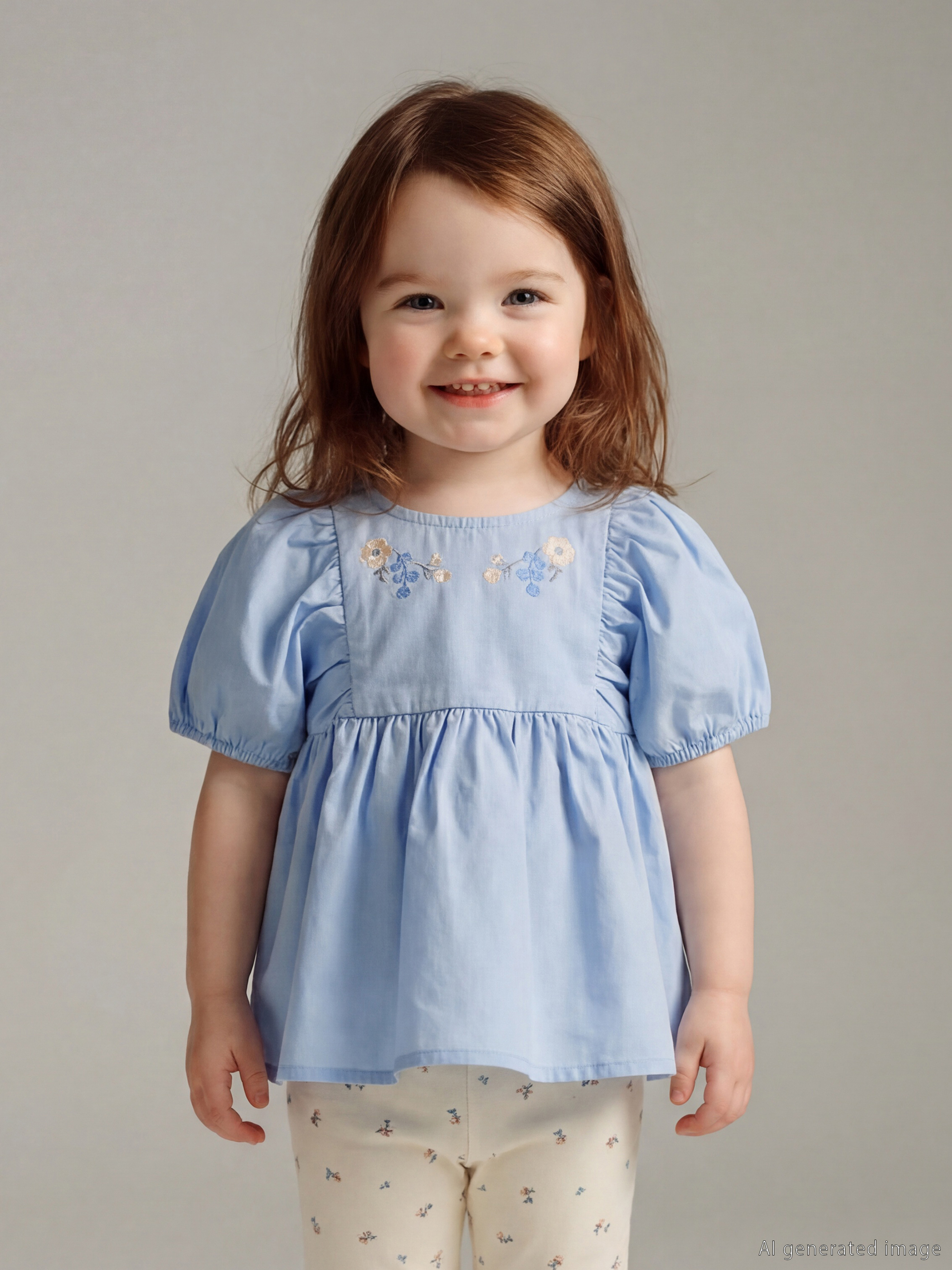 Mavi Çiçekli Kız Bebek Bluz ve Tayt-1