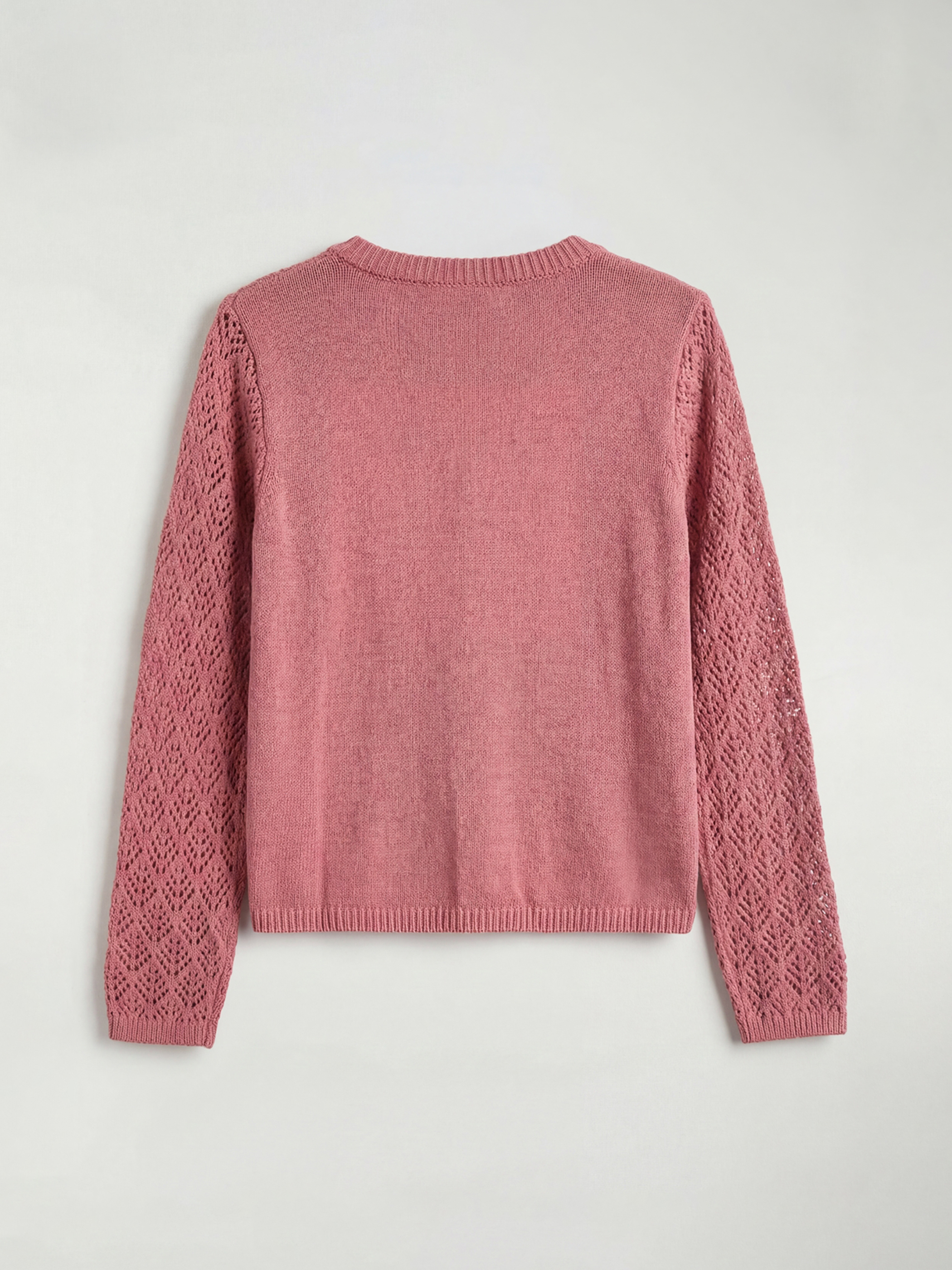 Плетен дамски жилетка с кръгло деколте и ажурен дизайн.-1