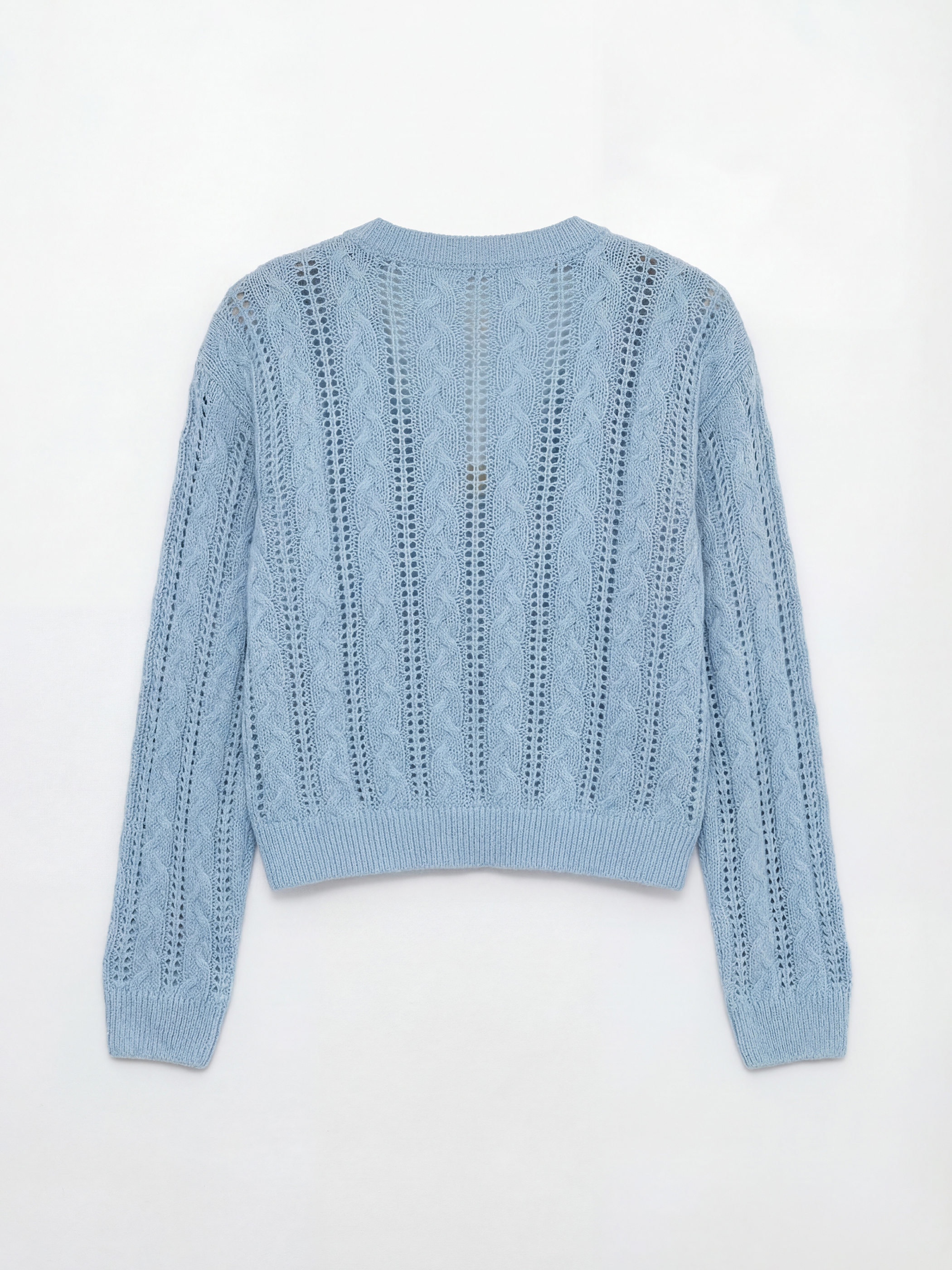 Mavi V Yaka Saç Örgüsü Desenli Kız Çocuk Triko Hırka-1