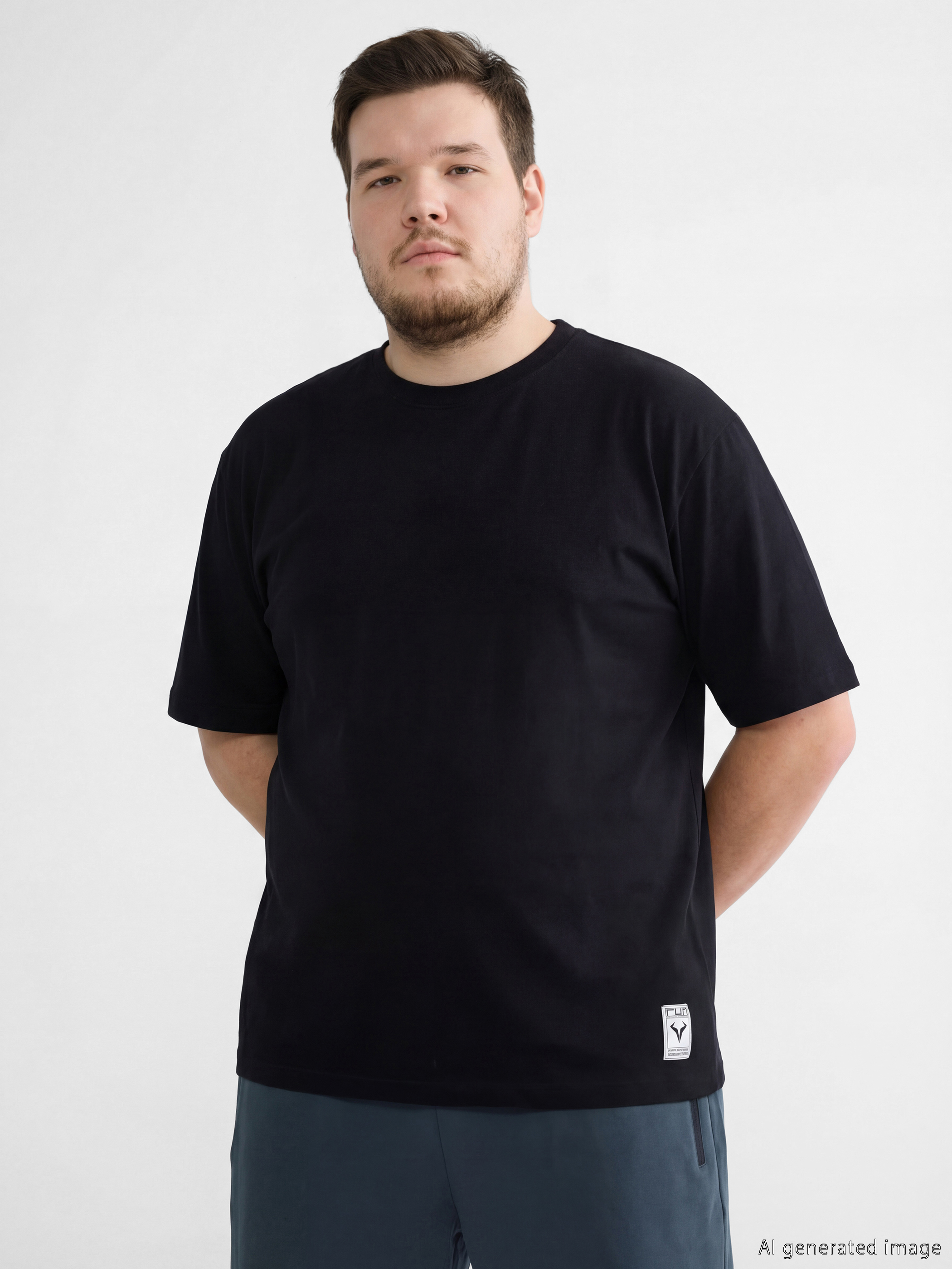 Siyah Bisiklet Yaka Erkek Spor Tişört-1