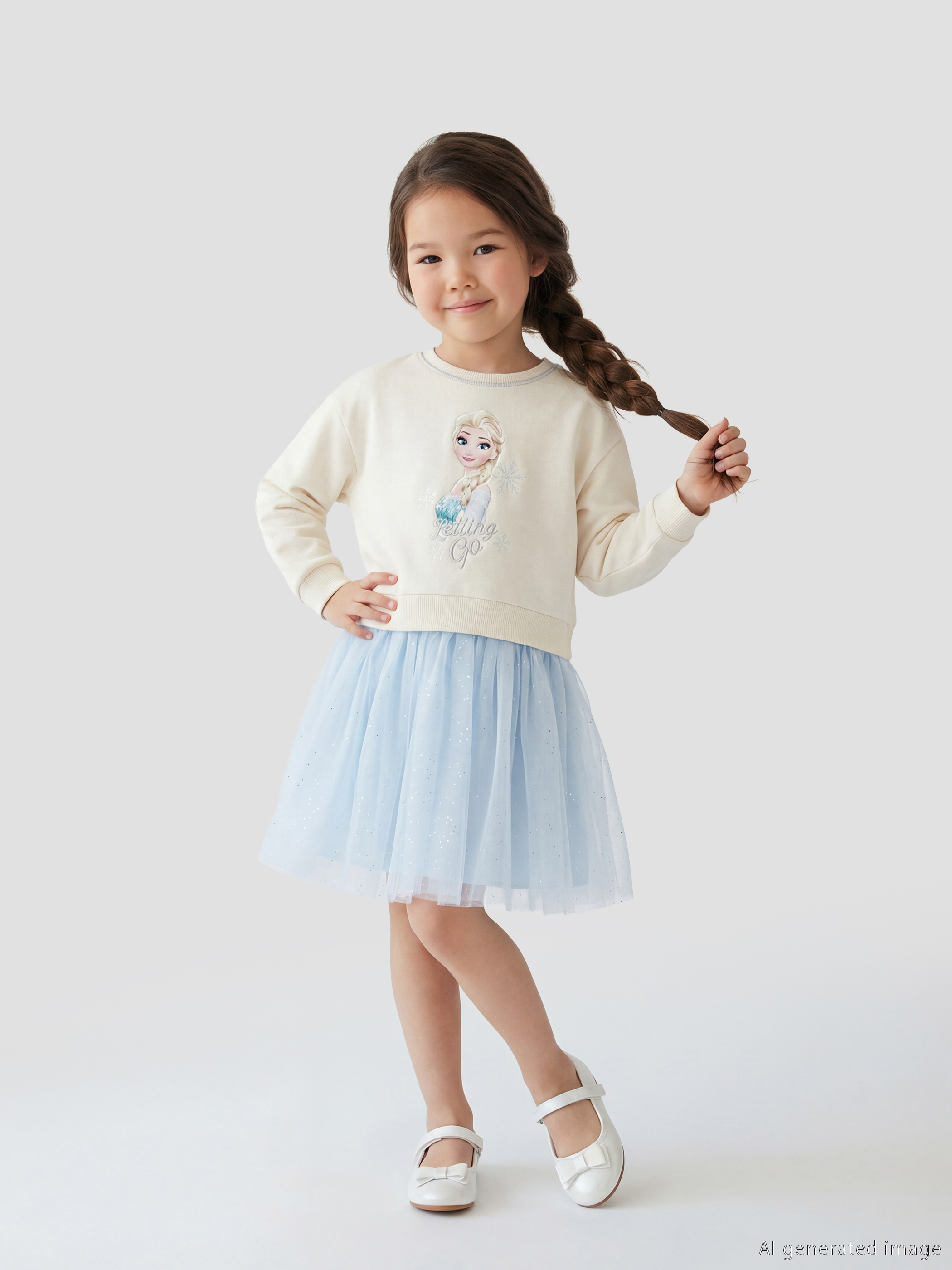 LCW baby Elsa Baskılı Tül Etekli Kız Çocuk Elbise - S67162Z1-FES