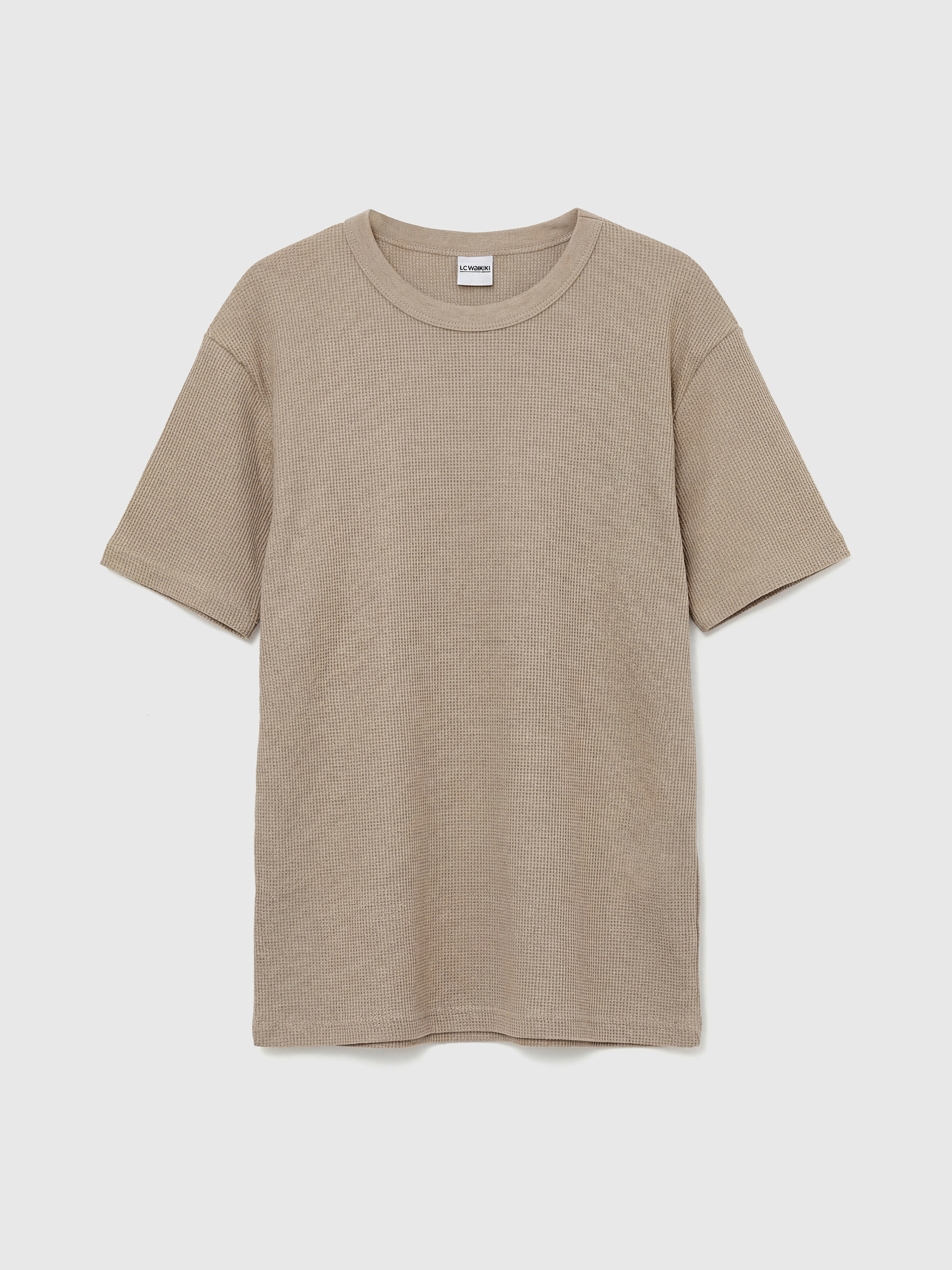 Kahverengi Bisiklet Yaka Kısa Kollu Erkek Çocuk Waffle Takım-1