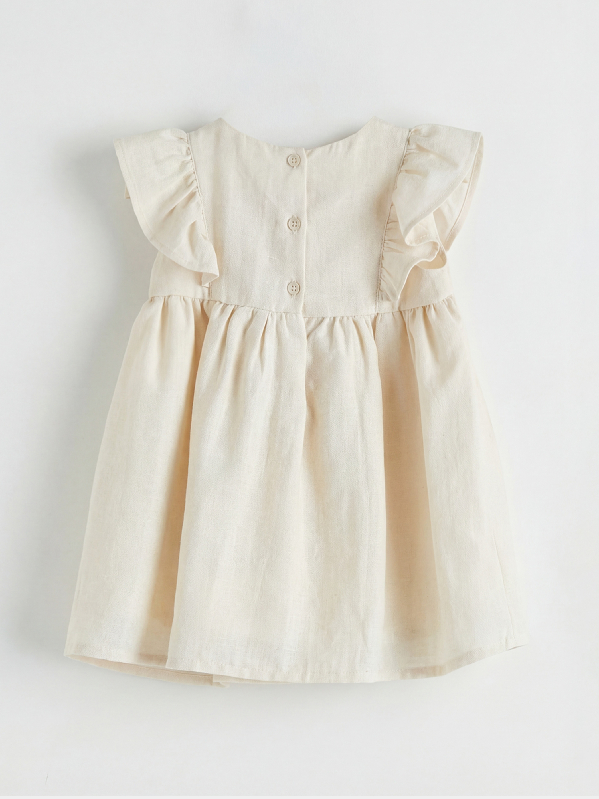 Bej Kare Yaka Fırfır Detaylı Kız Bebek Elbise-1