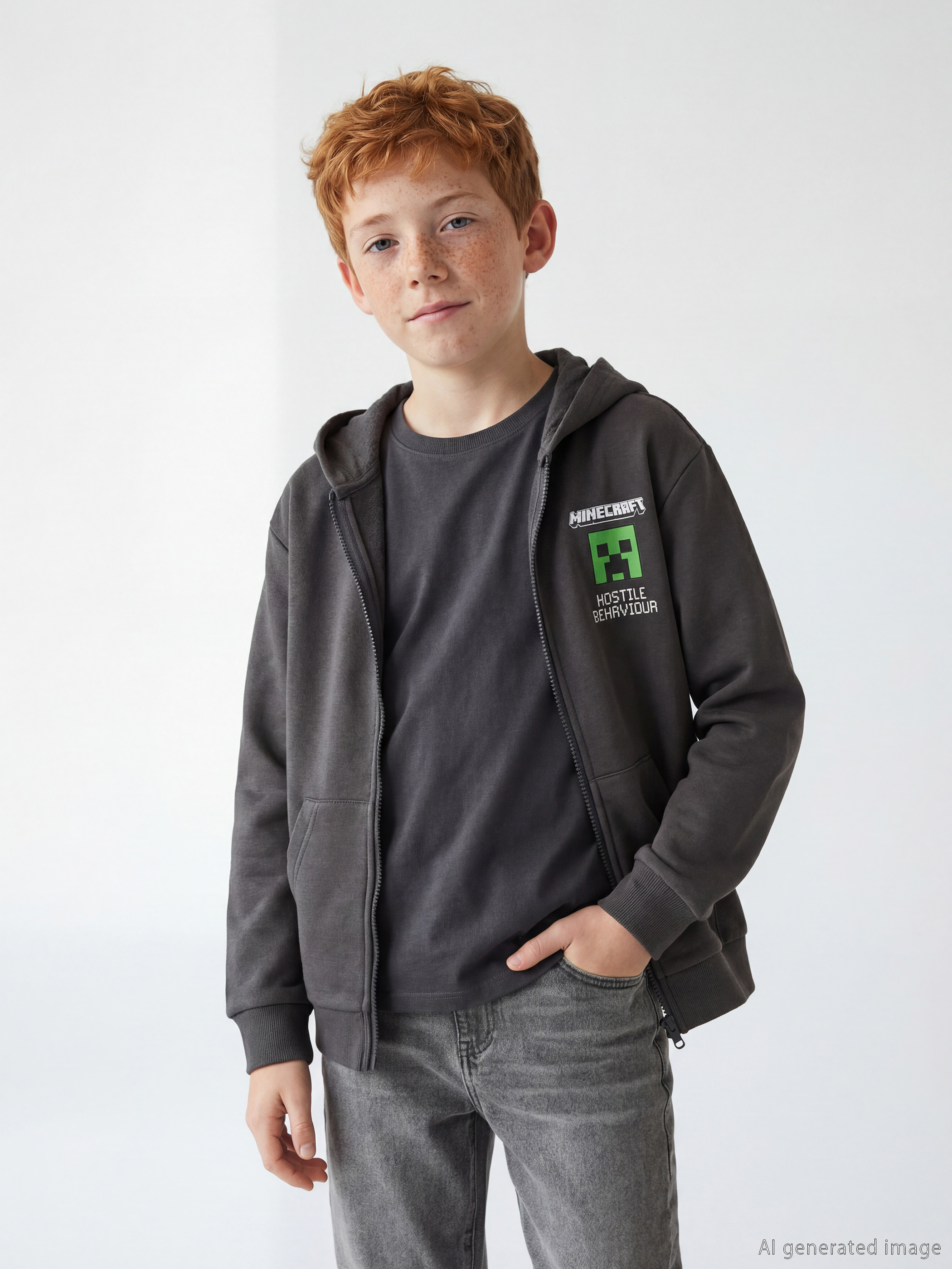 LCW Kids Minecraft Baskılı Erkek Çocuk Fermuarlı Sweatshirt - S67652Z4-R4Q