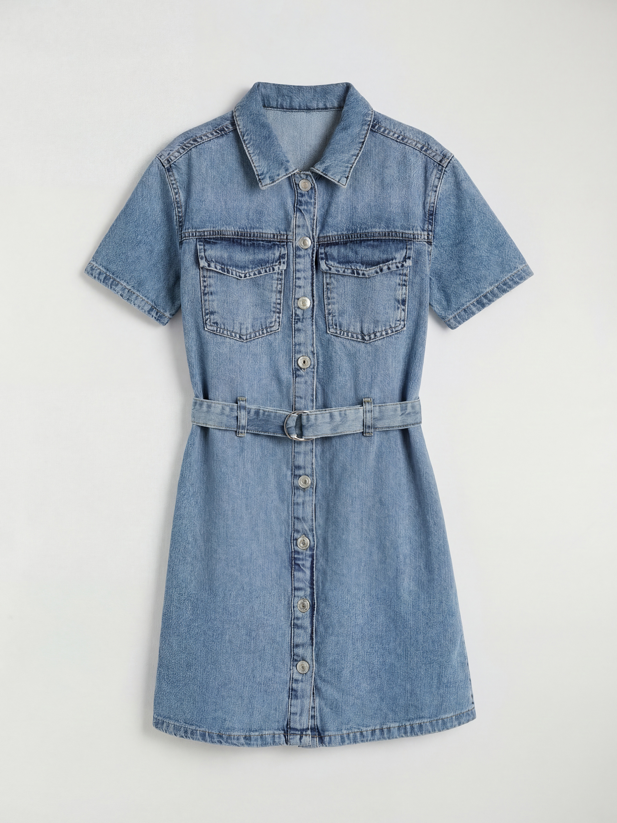 LCW Kids Gömlek Yaka Kısa Kollu Kız Çocuk Jean Elbise - S67961Z4-SHK