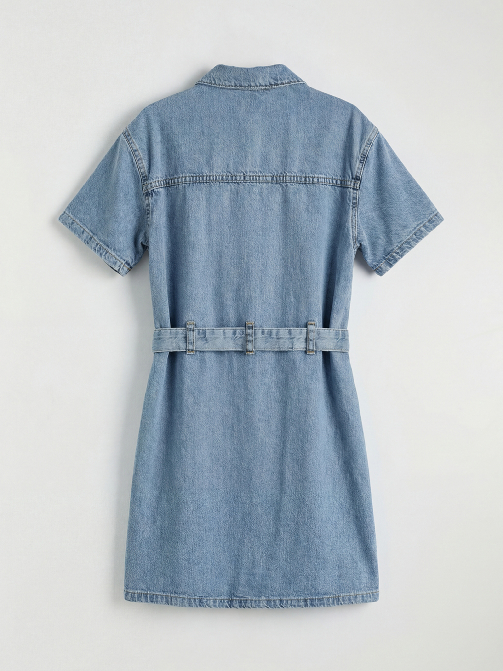 Mavi Gömlek Yaka Kısa Kollu Kız Çocuk Jean Elbise-1