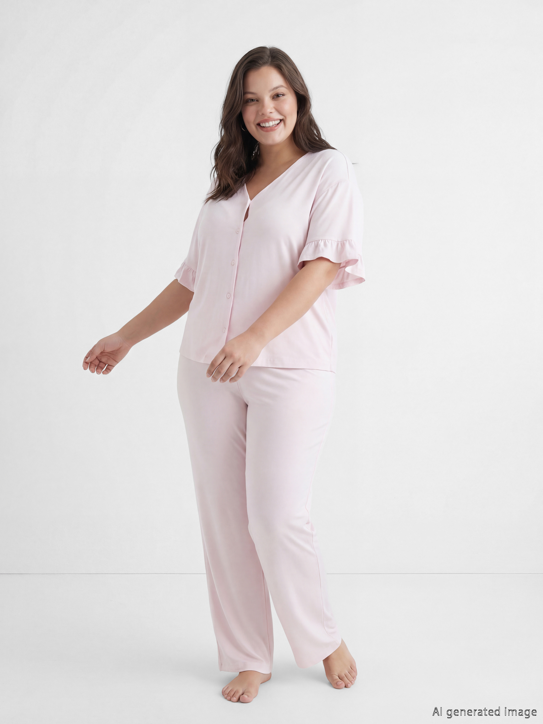 طقم بيجاما للسيدات بفتحة رقبة على شكل حرف V-1