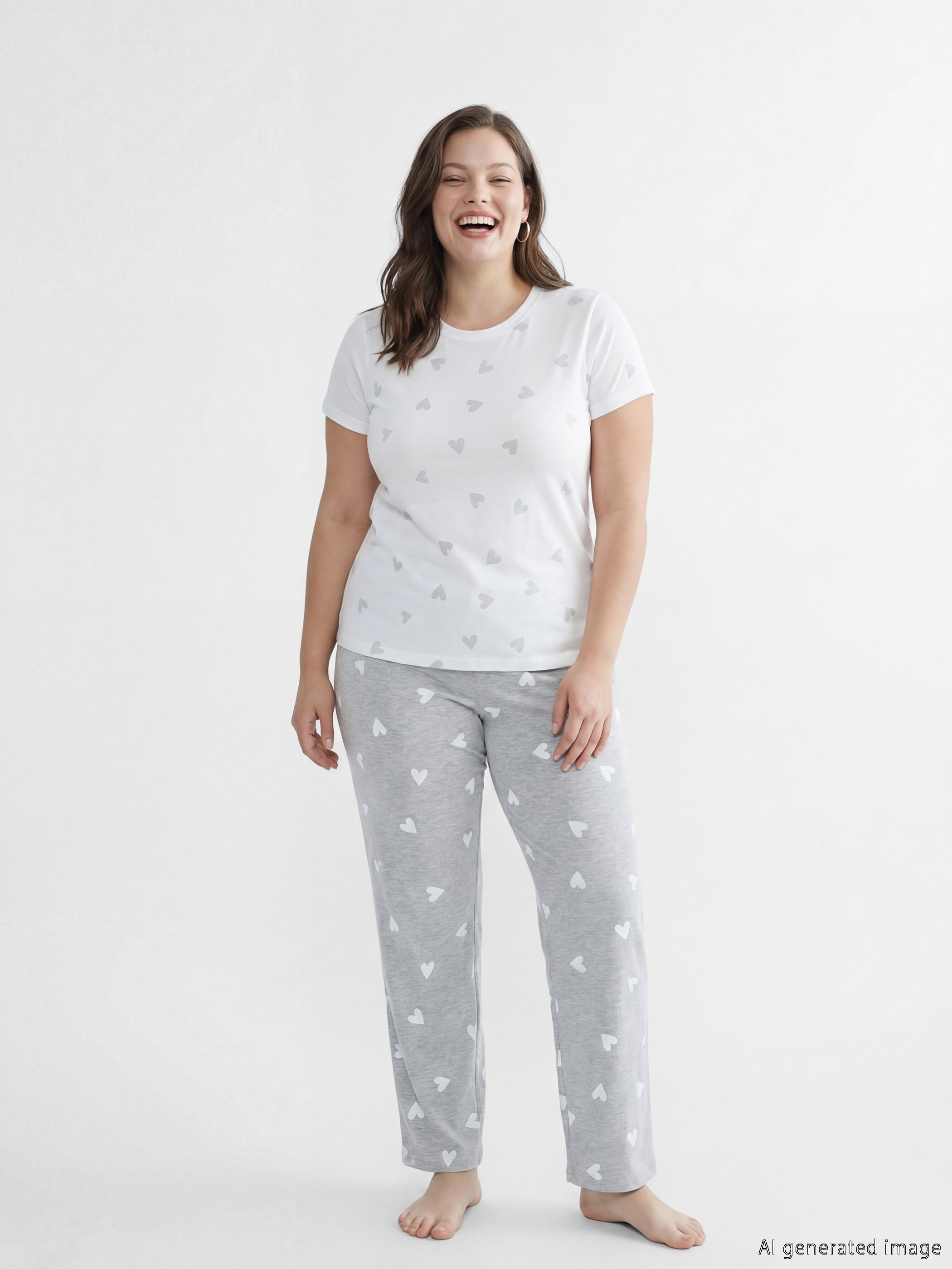 بنطلون بيجامة حريمي بطبعة قلوب مع وسط مطاطي-1