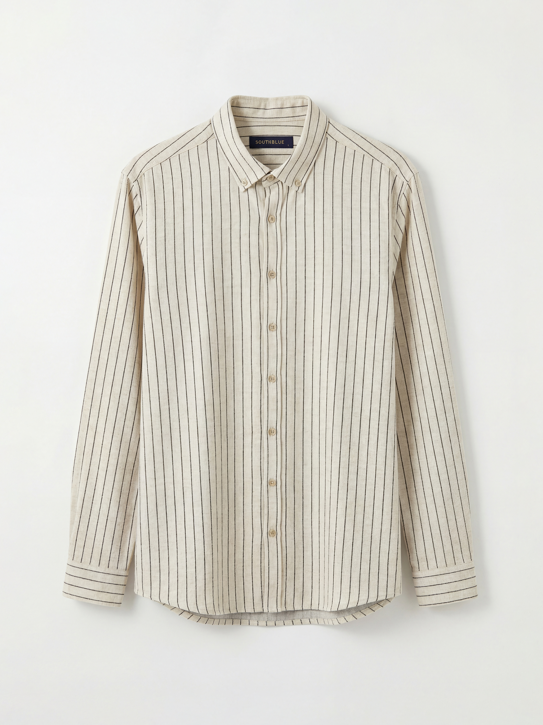 Ekru Slim Fit Çizgili Erkek Gömlek-4