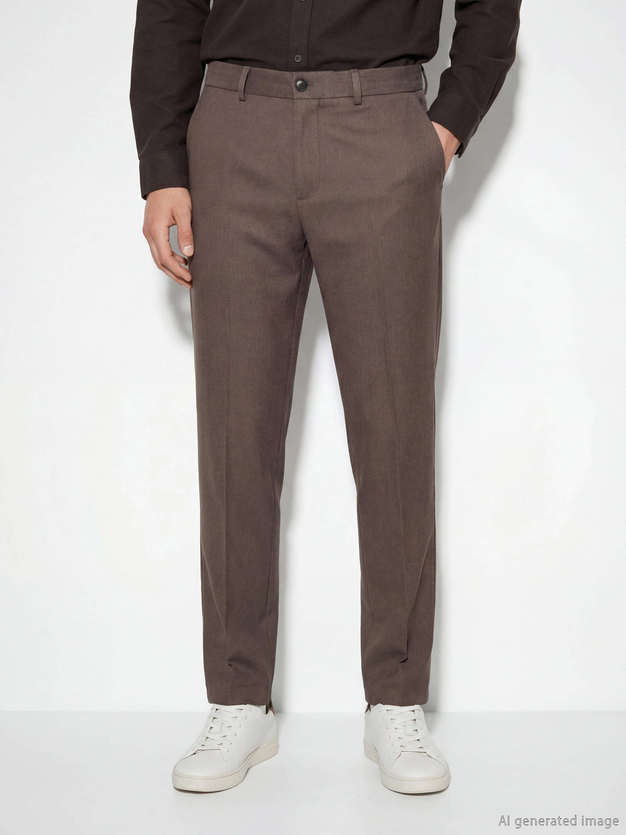 Kahverengi Standart Kalıp Erkek Pantolon-1