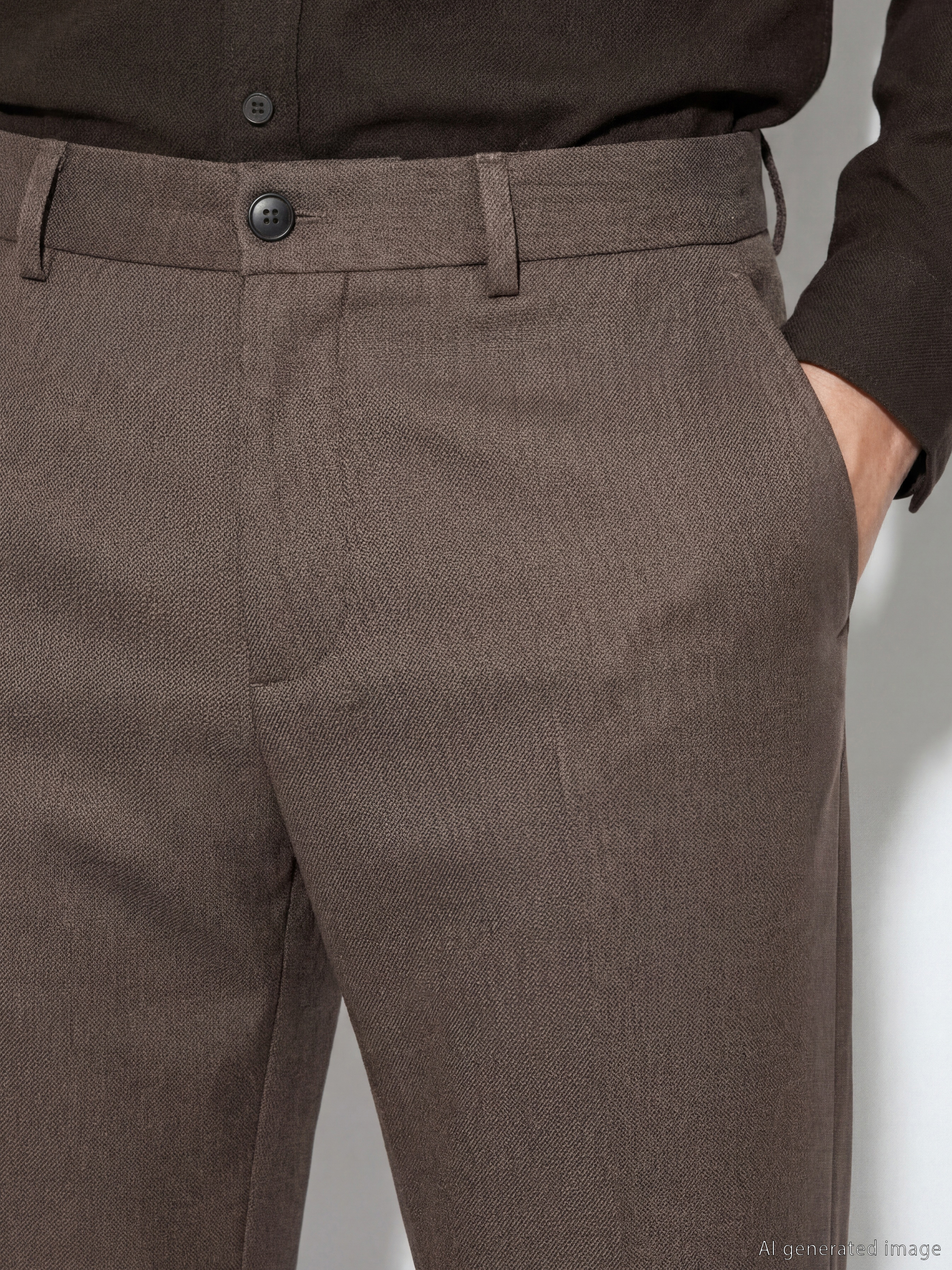 Kahverengi Standart Kalıp Erkek Pantolon-2