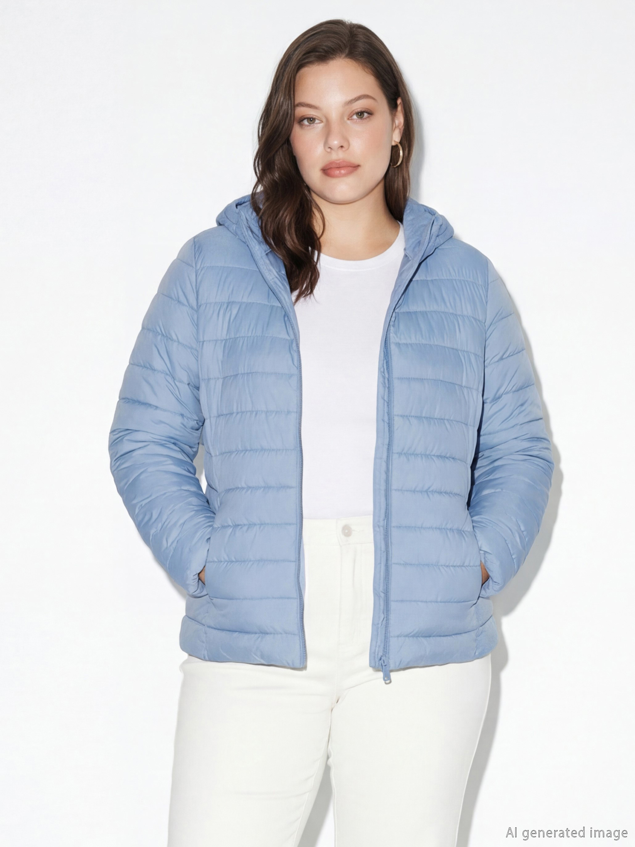 Mavi Kapüşonlu Kadın Şişme Mont-1