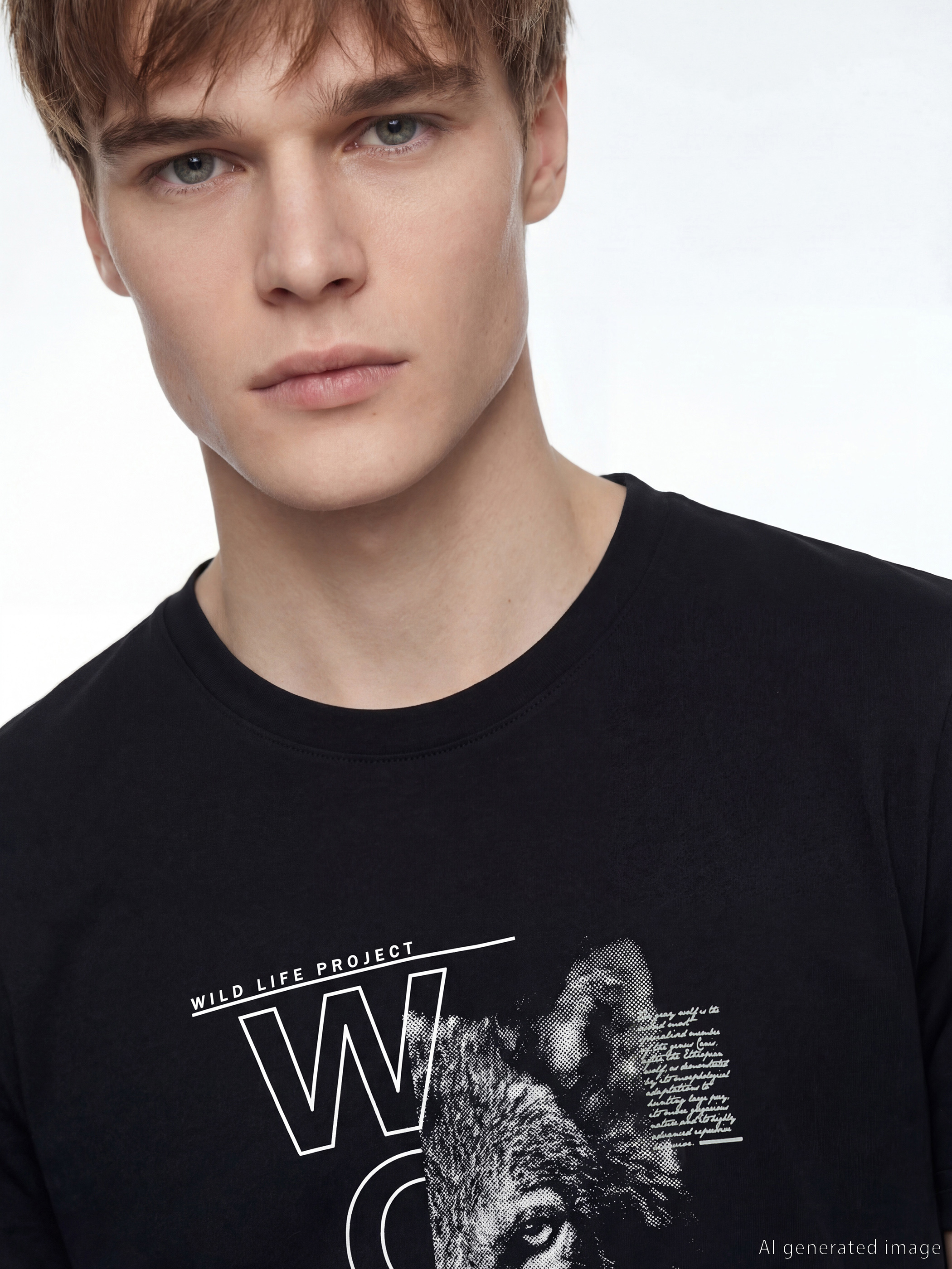 Siyah Bisiklet Yaka Baskılı Erkek Tişört-2