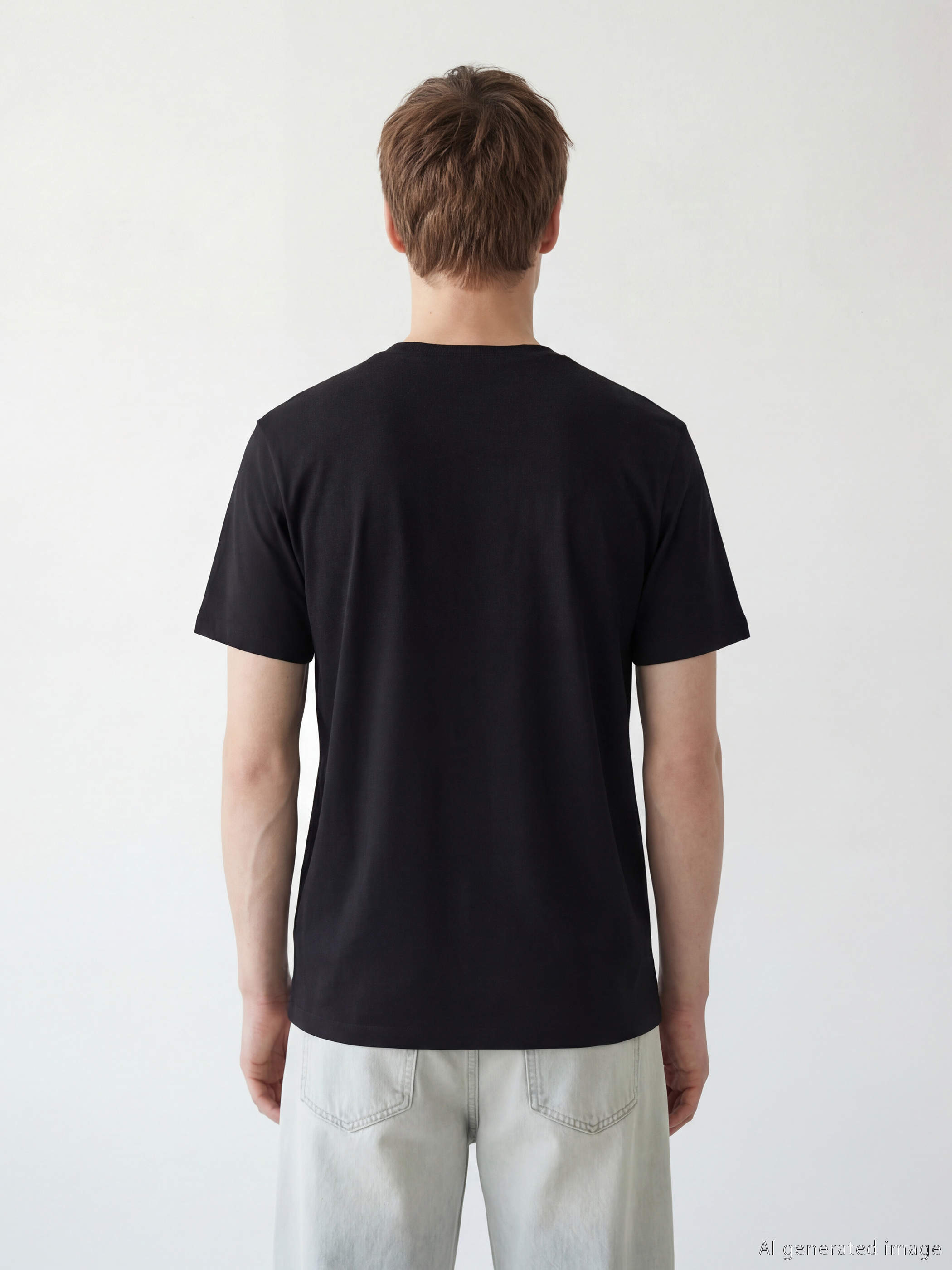 Siyah Bisiklet Yaka Baskılı Erkek Tişört-3