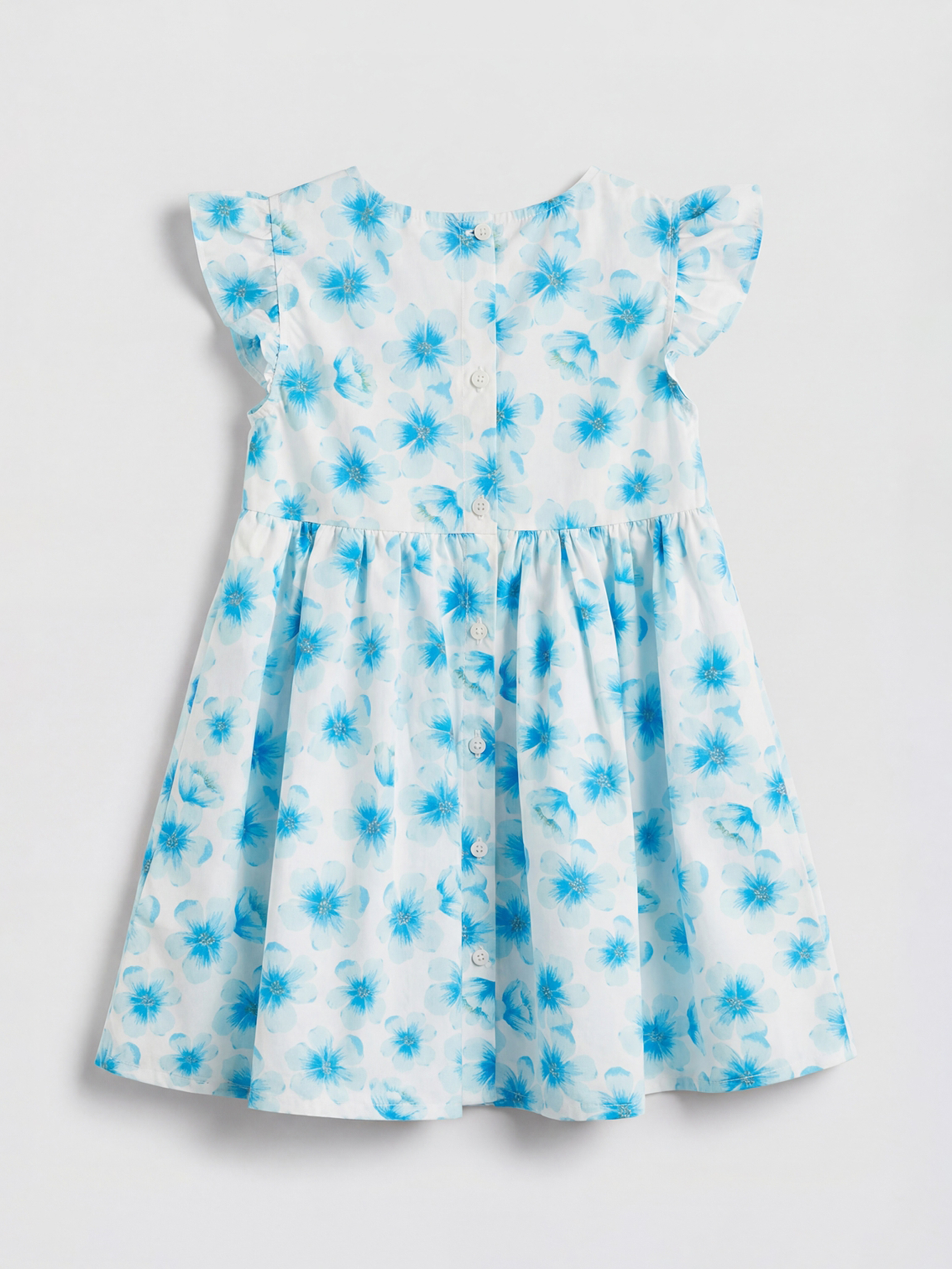 Mavi Bisiklet Yaka Çiçekli Kız Çocuk Elbise-1