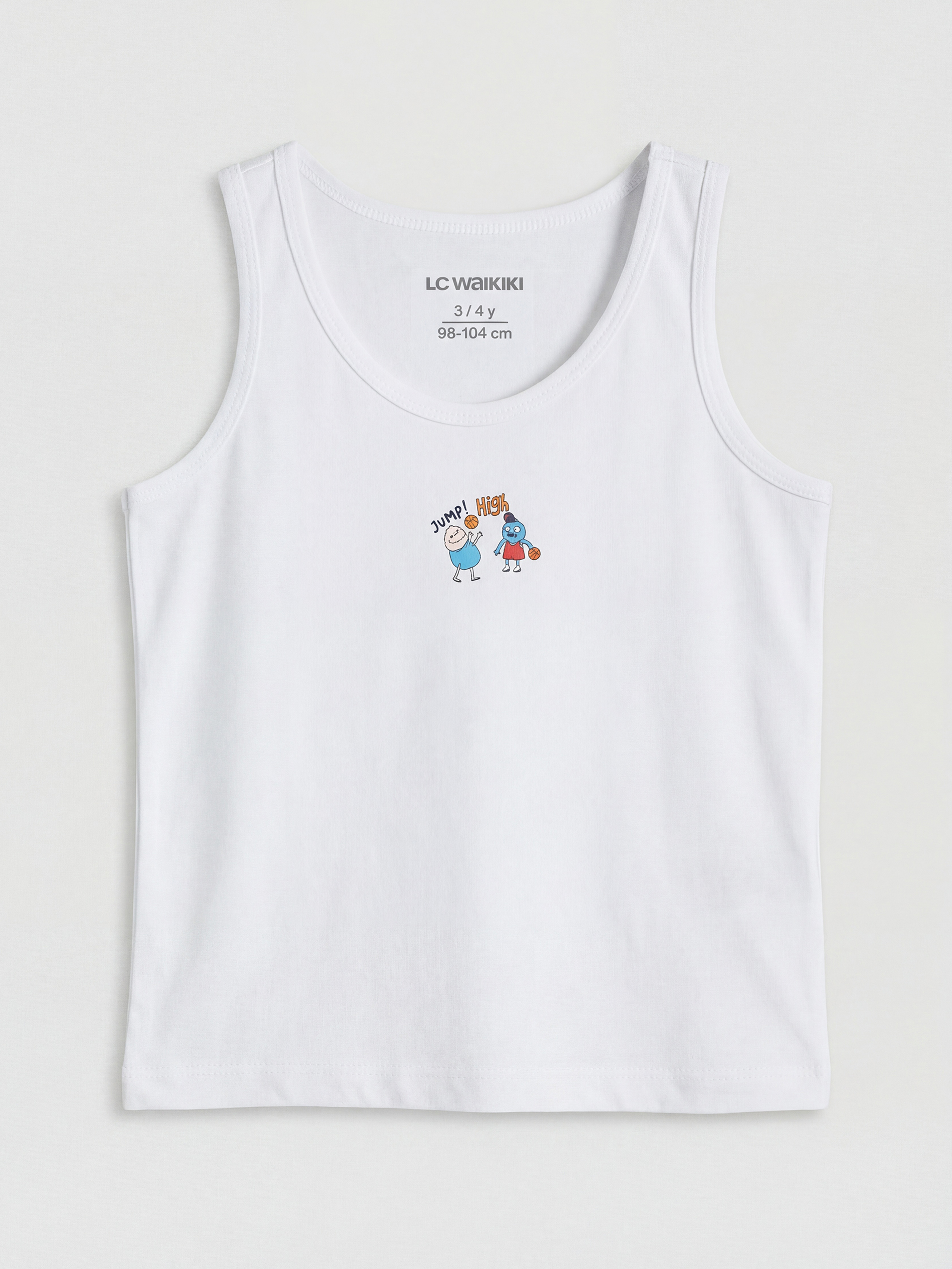 Beyaz Bisiklet Yaka Baskılı Erkek Çocuk İç Giyim Atlet 2'li-3