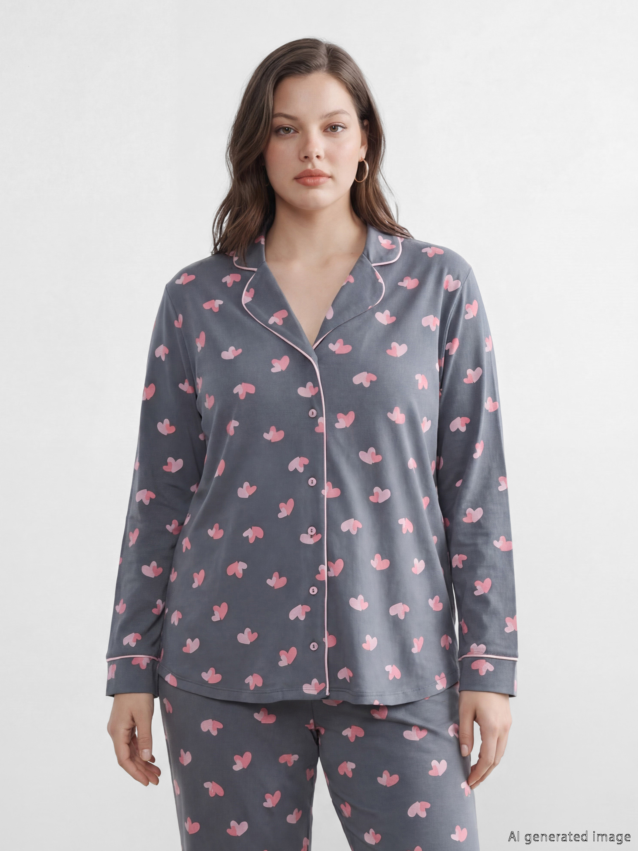 Женский пижамный комплект с принтом «Сердце»-1