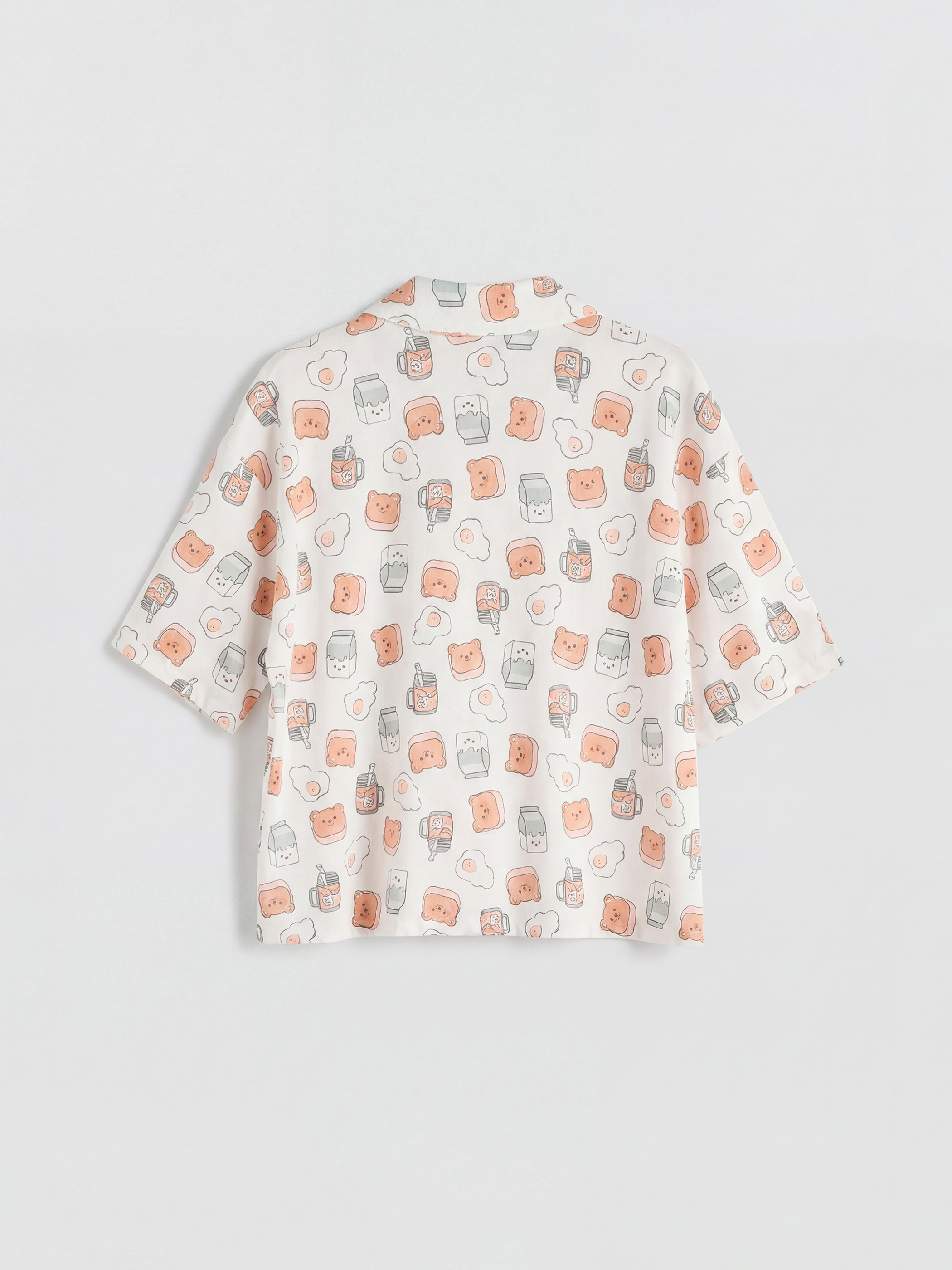 Ekru Gömlek Yaka Desenli Kadın Şortlu Pijama Takımı-2