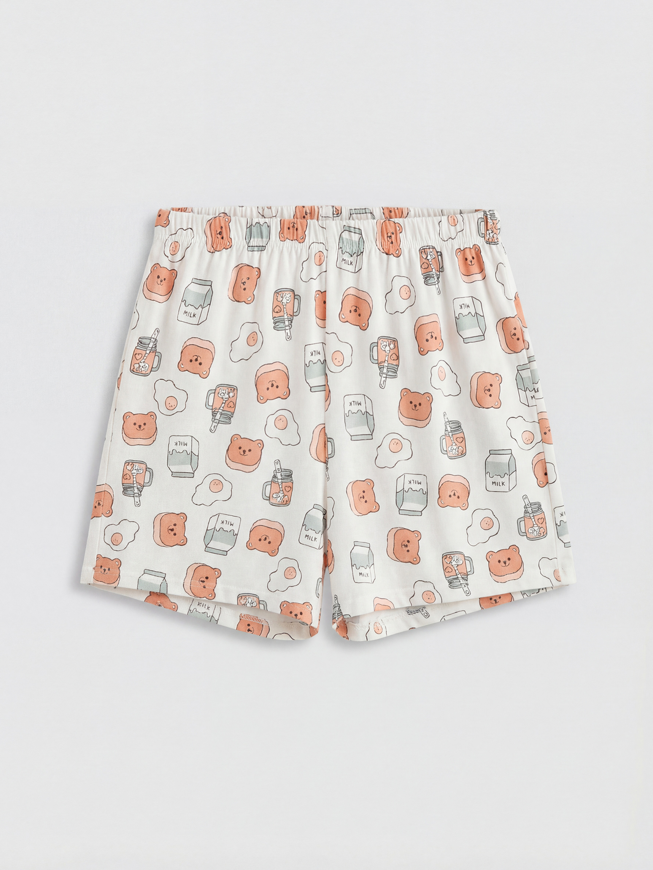 Ekru Gömlek Yaka Desenli Kadın Şortlu Pijama Takımı-3