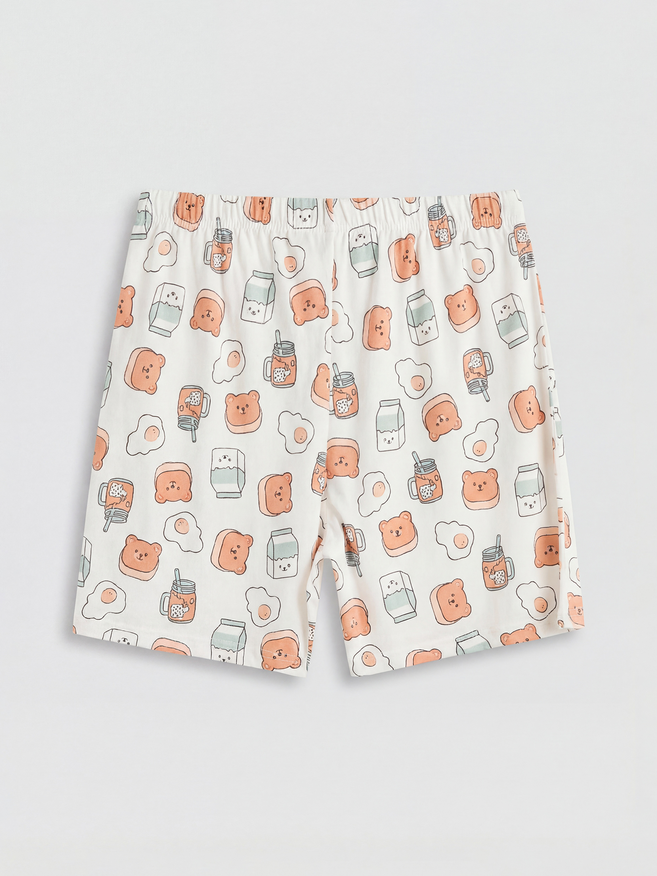 Ekru Gömlek Yaka Desenli Kadın Şortlu Pijama Takımı-4