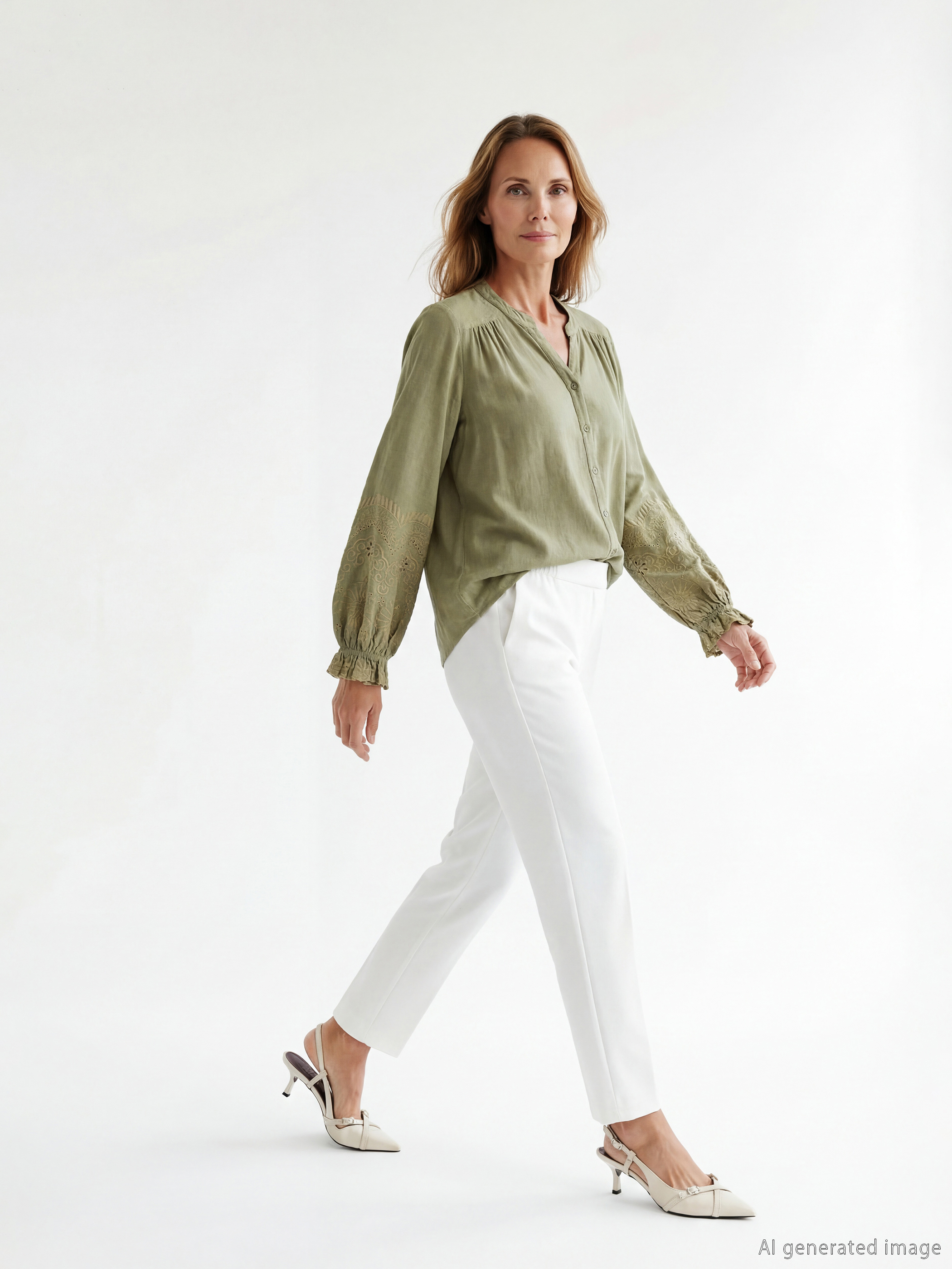 Notch Neck Embroidered Ruched Blouse-1