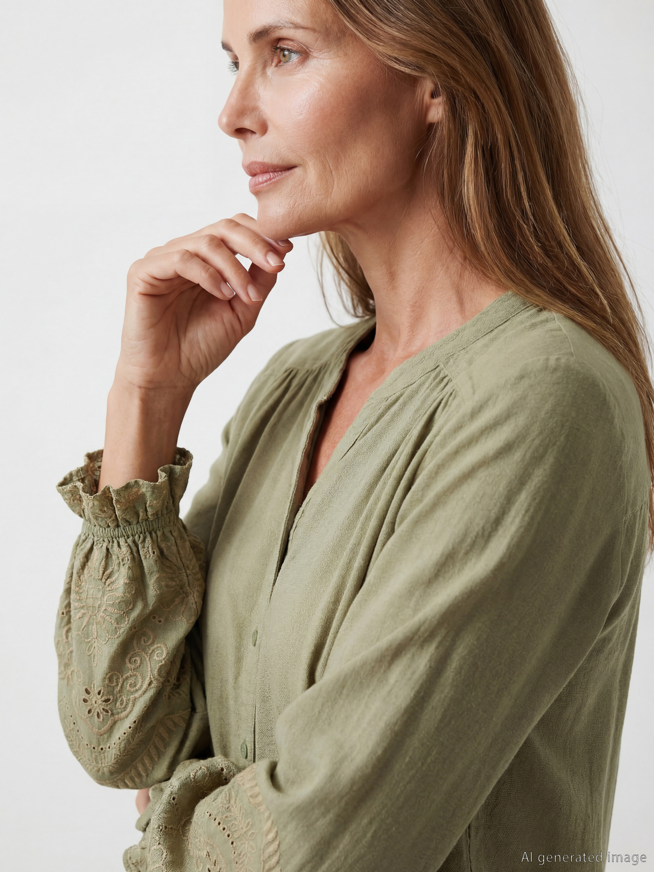 Notch Neck Embroidered Ruched Blouse-2