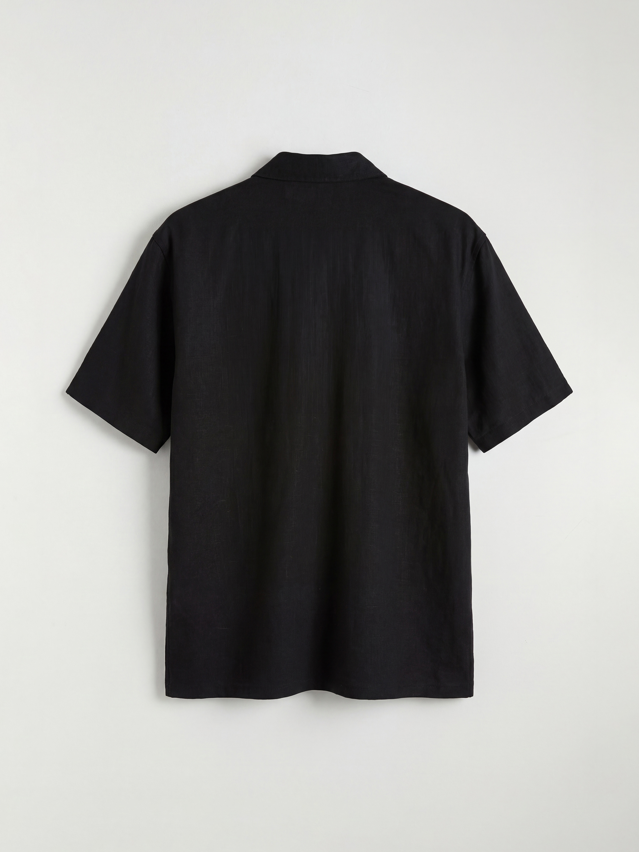 Siyah Loose Fit Keten Görünümlü Erkek Gömlek-1