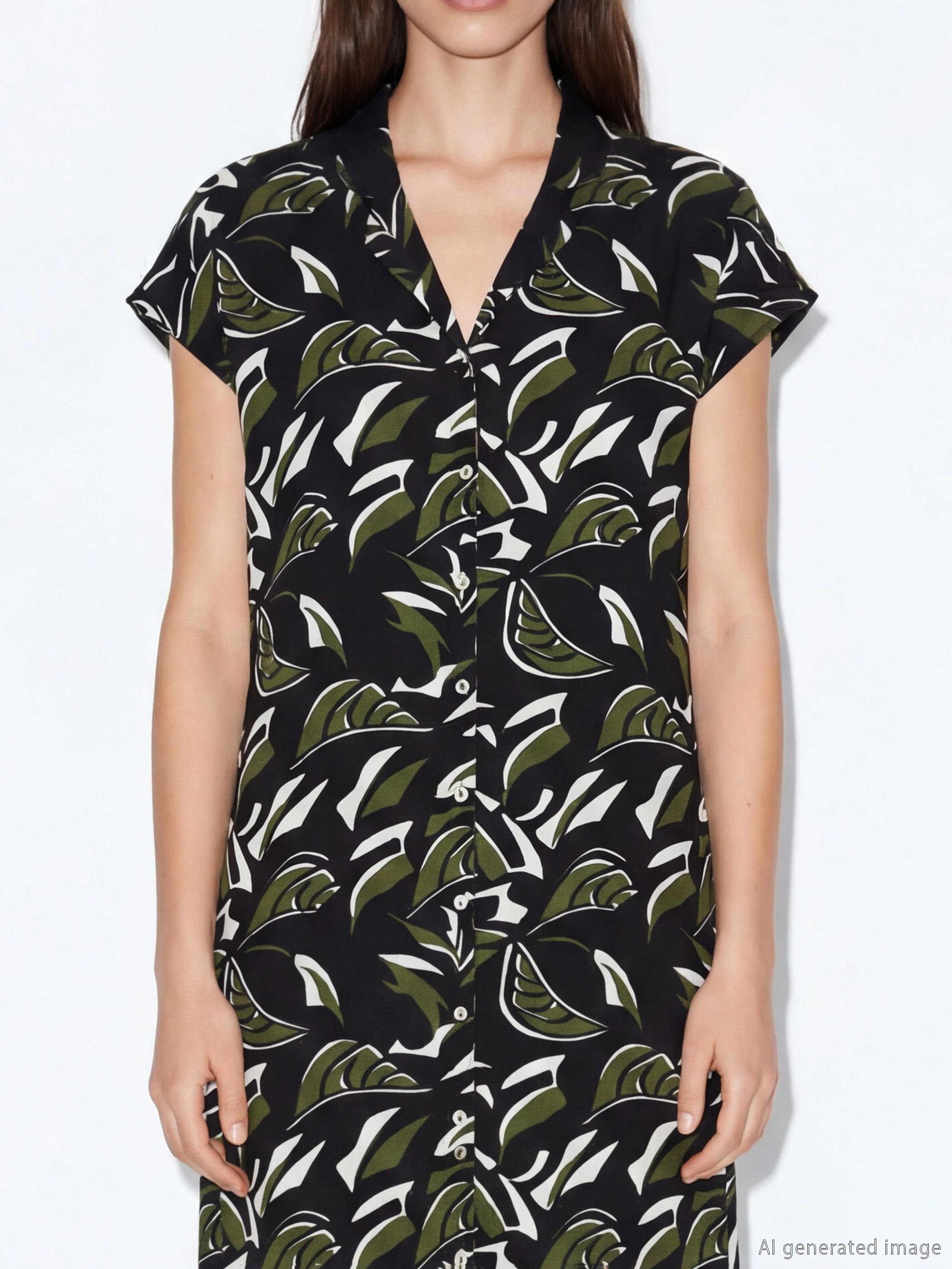 Siyah Gömlek Yaka Desenli Kadın Plaj Elbisesi-2