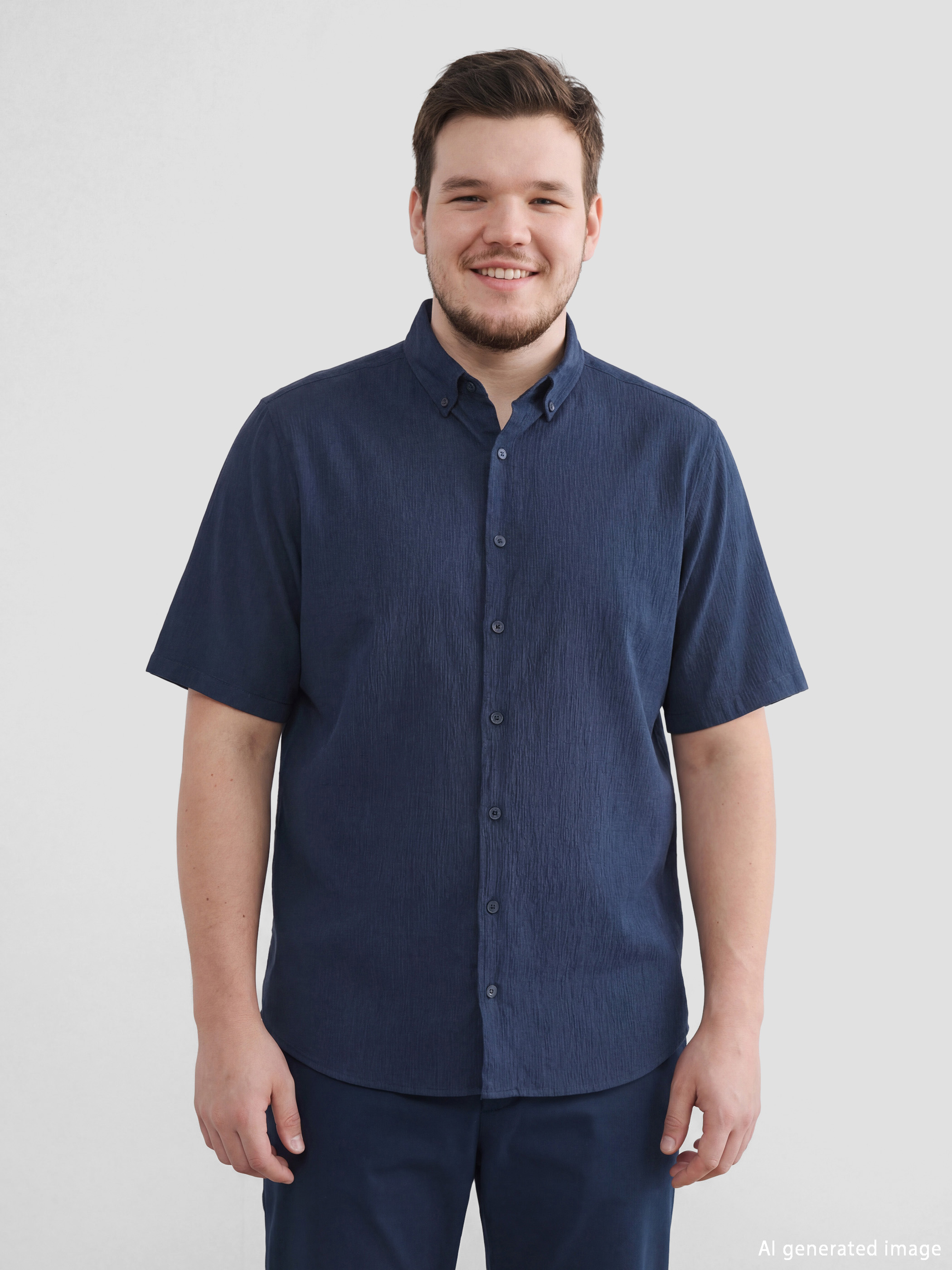 Lacivert Regular Fit Krinkle Erkek Gömlek-1