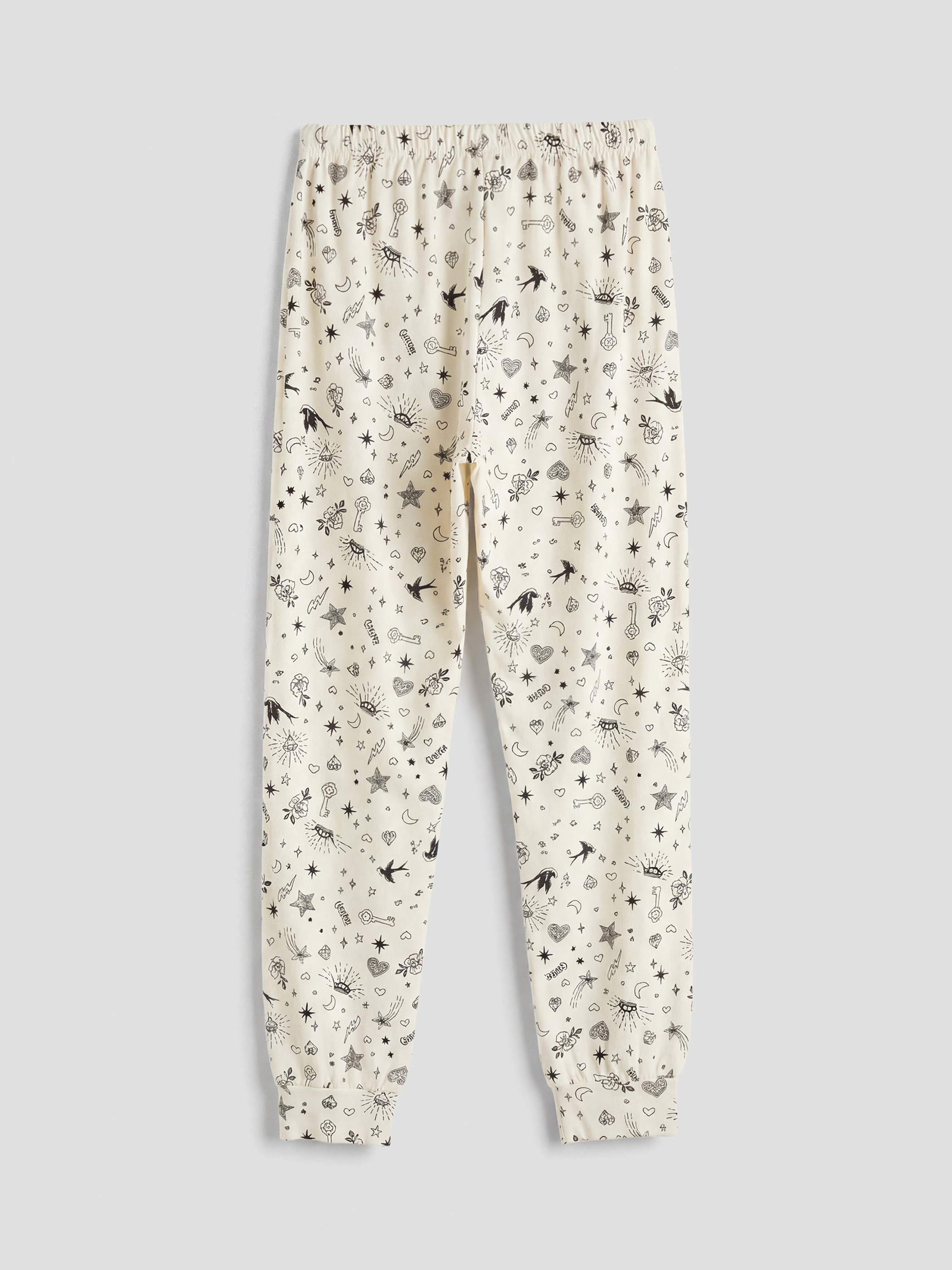 Ekru Beli Lastikli Baskılı Kadın Jogger Pijama Altı-1