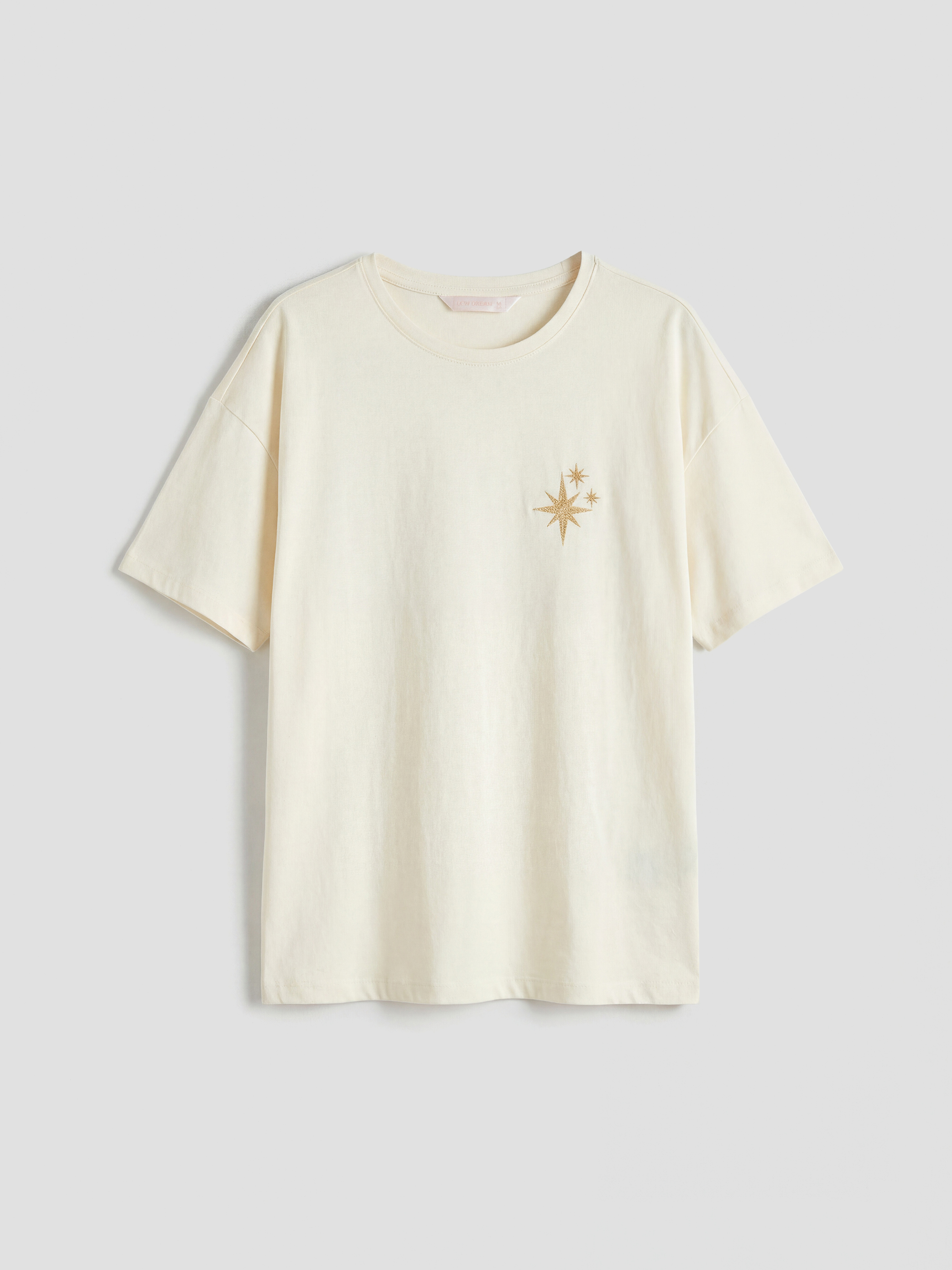 Ekru Bisiklet Yaka Baskılı Kadın Pijama Takımı-1