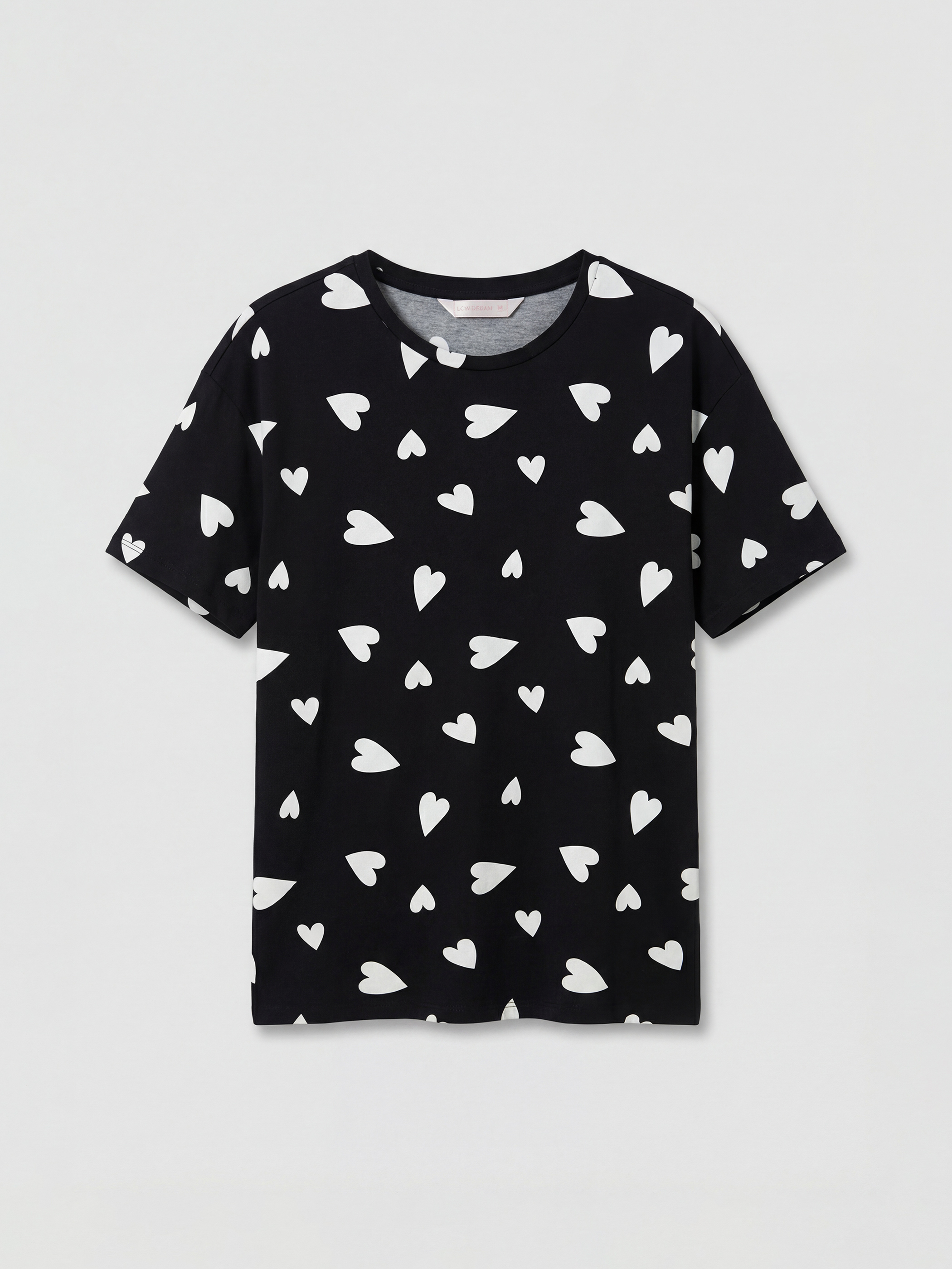 Siyah Kalp Desenli Kadın Pijama Takım-1