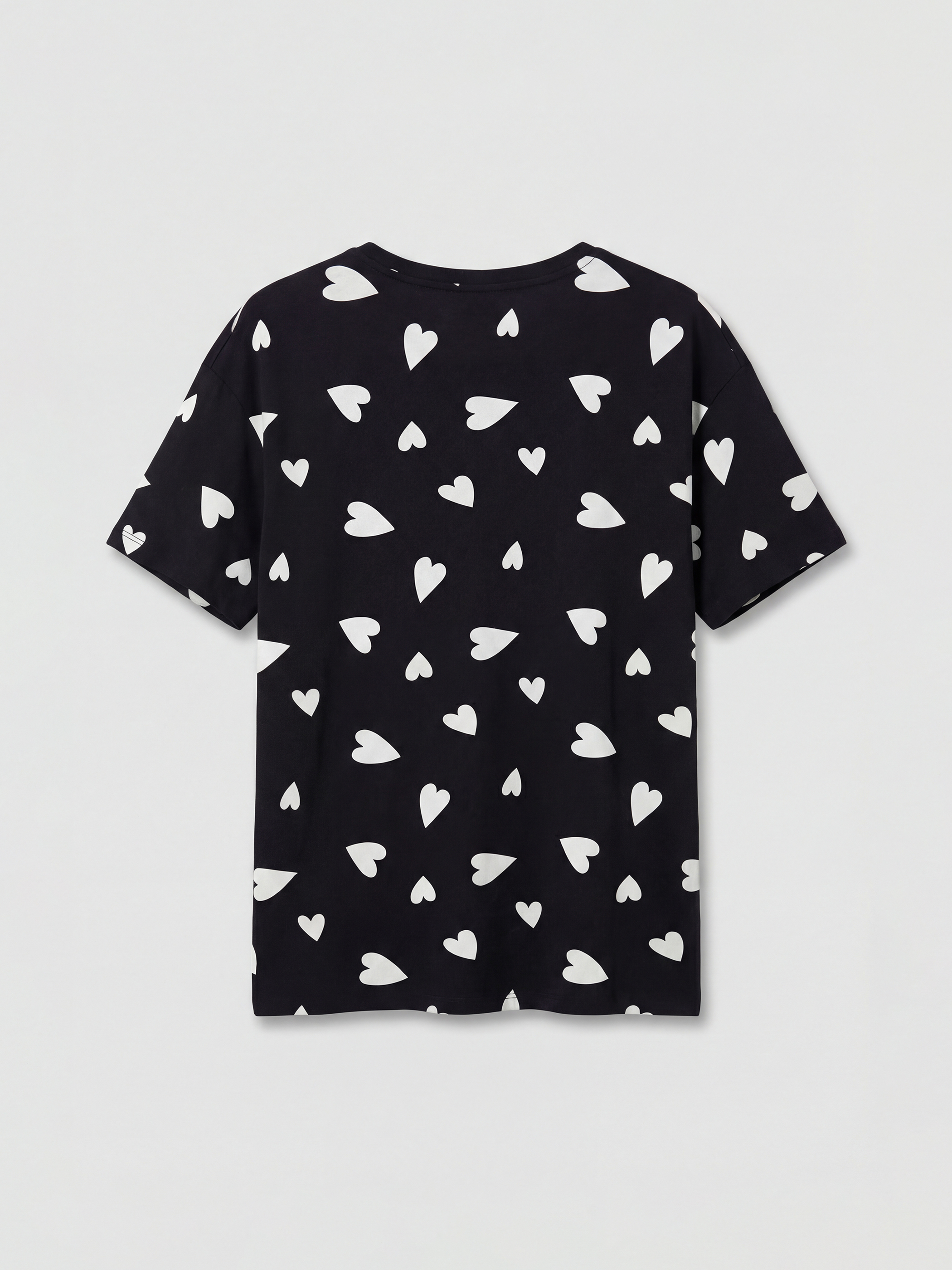 Siyah Kalp Desenli Kadın Pijama Takım-2