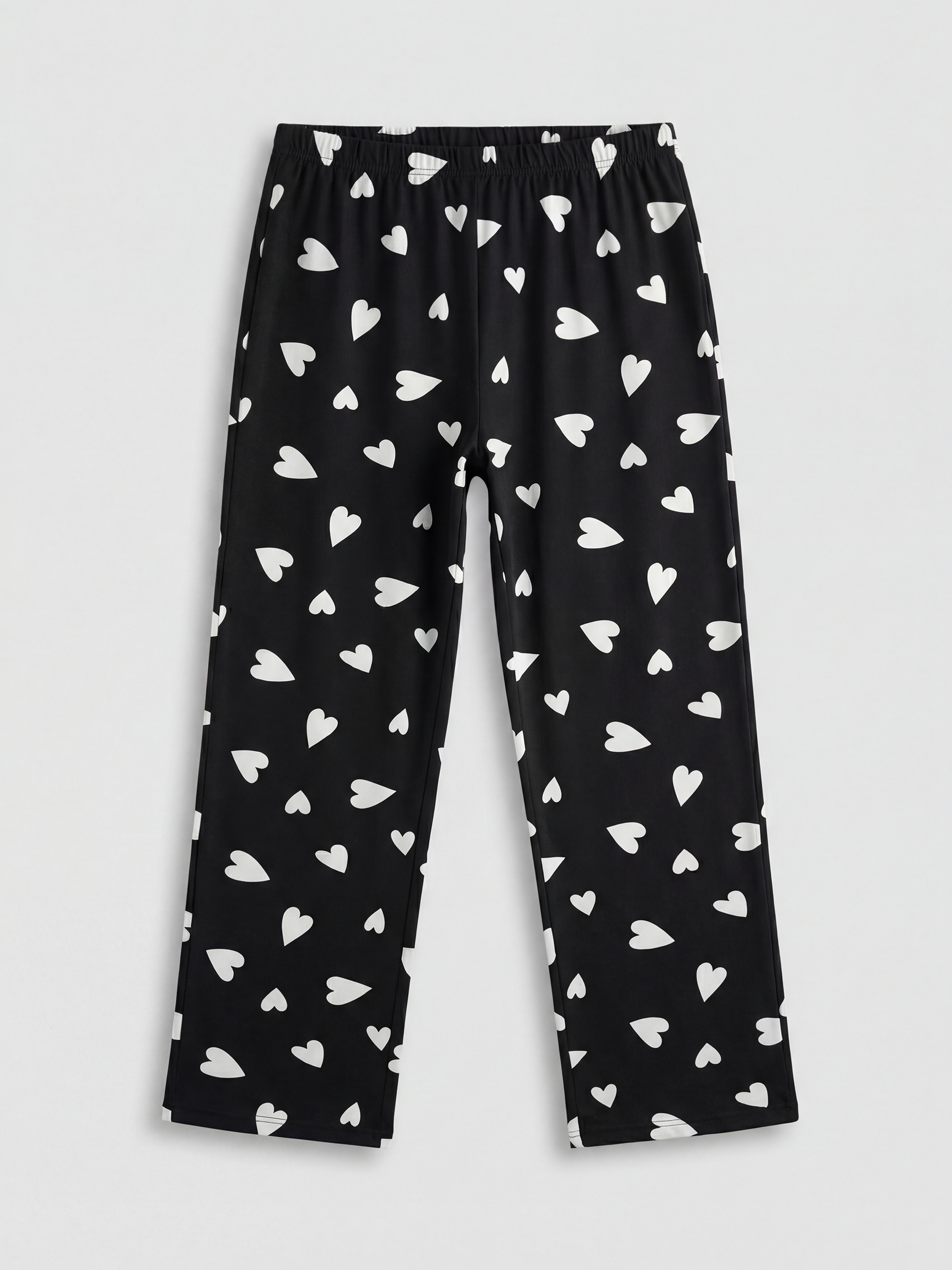 Siyah Kalp Desenli Kadın Pijama Takım-3