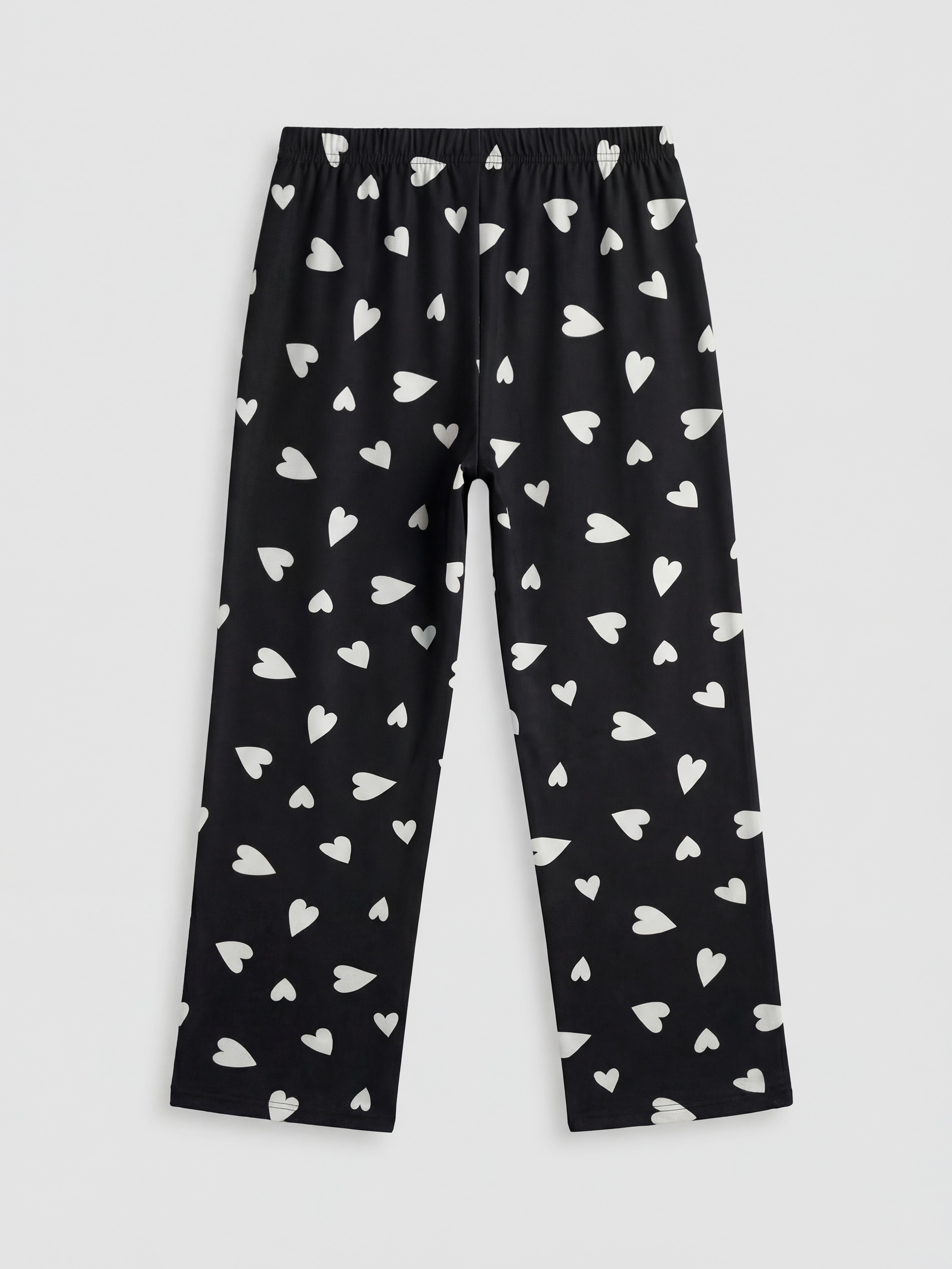 Siyah Kalp Desenli Kadın Pijama Takım-4