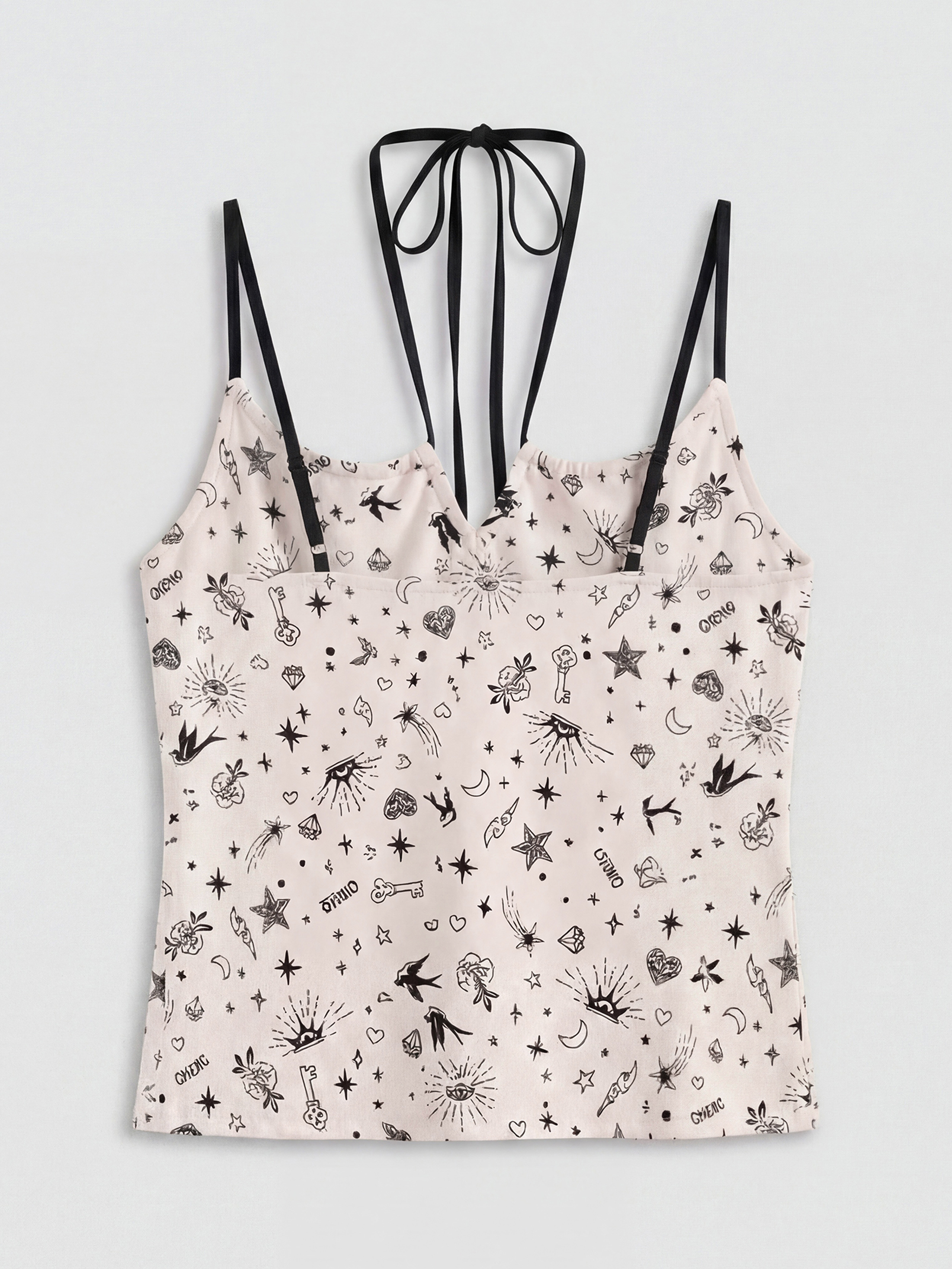 Ekru Desenli Askılı Kadın Şortlu Pijama Takımı-2