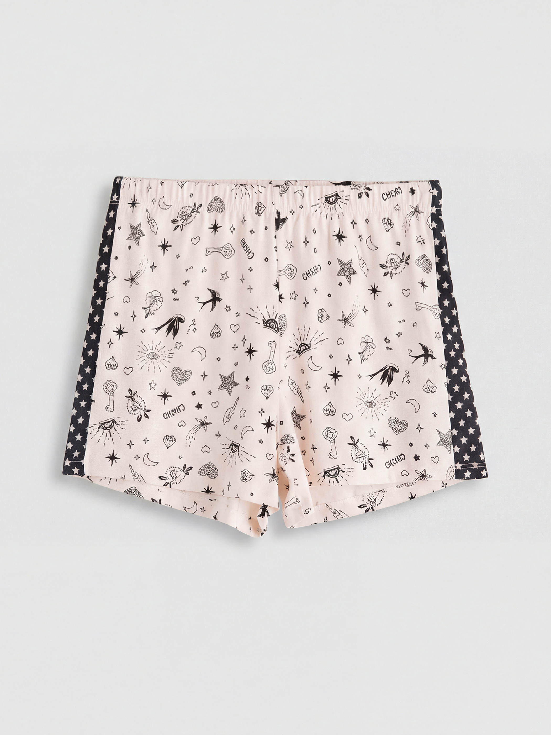 Ekru Desenli Askılı Kadın Şortlu Pijama Takımı-3