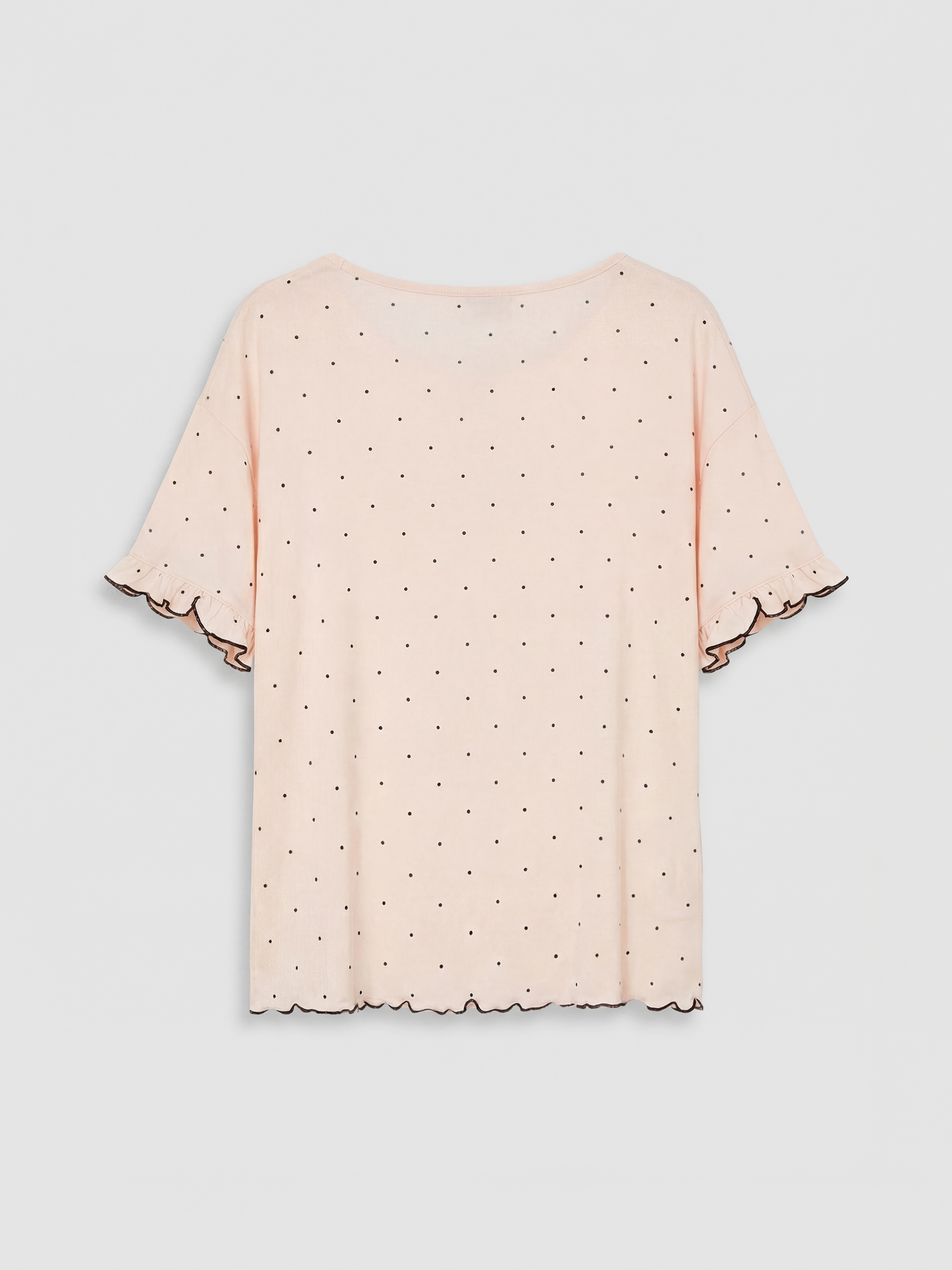 Bej Bisiklet Yaka Puantiyeli Kadın Şortlu Pijama Takımı-2