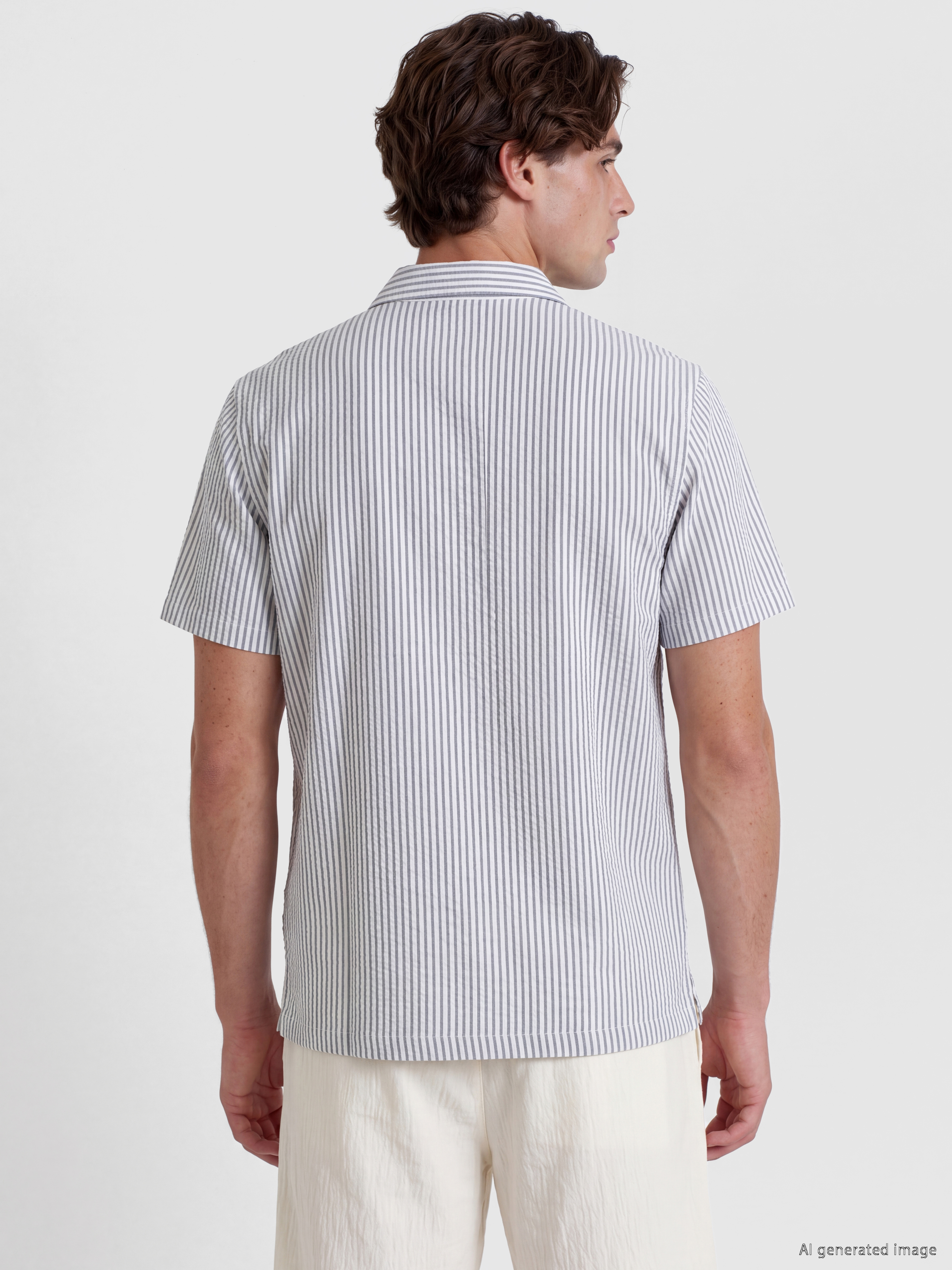 Men's Striped Mandarin Collar T-shirt-3