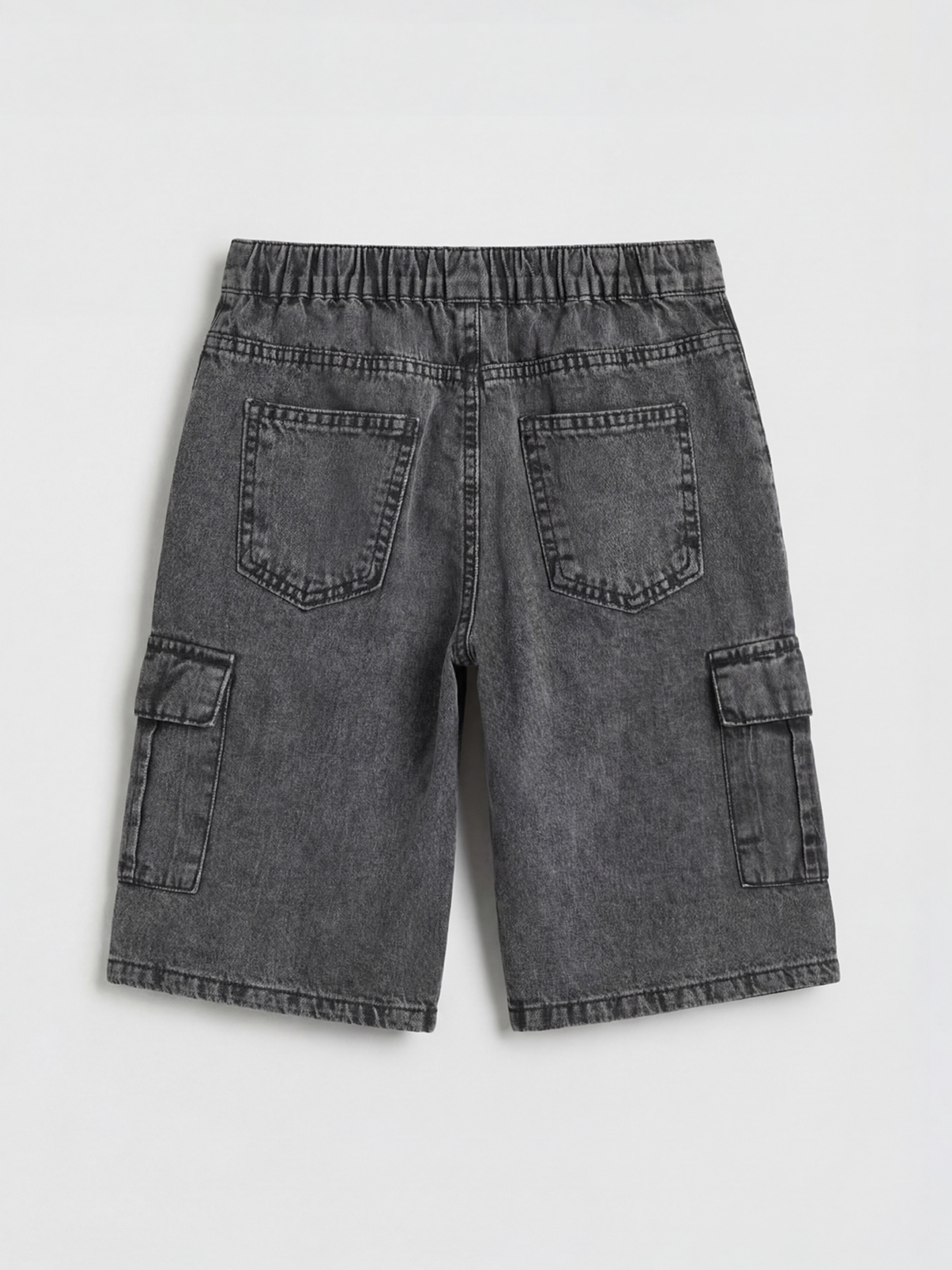 Siyah Erkek Çocuk Kargo Jean Şort-1