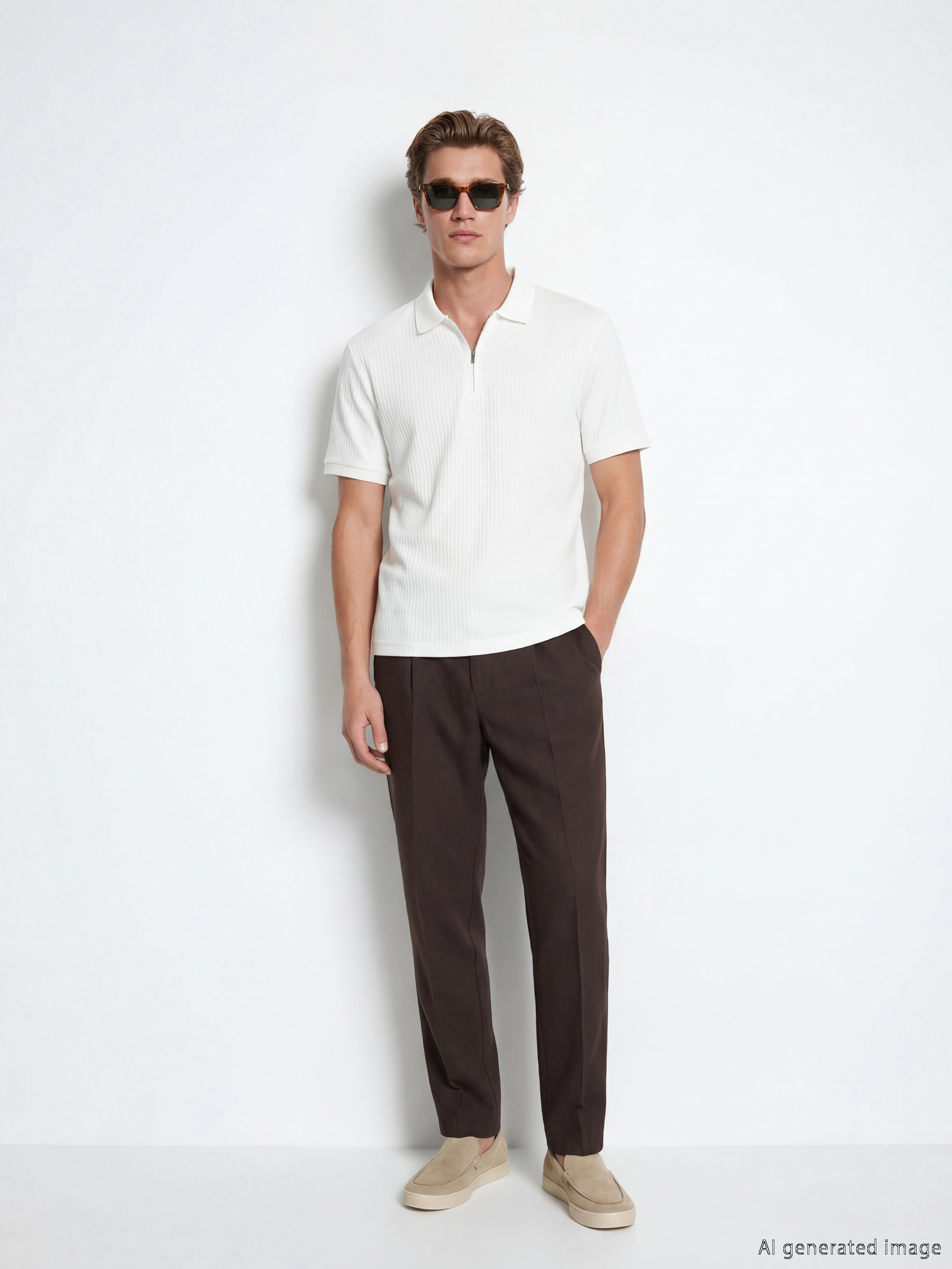 Polo Collar Ribbed Men's T-Shirt-2