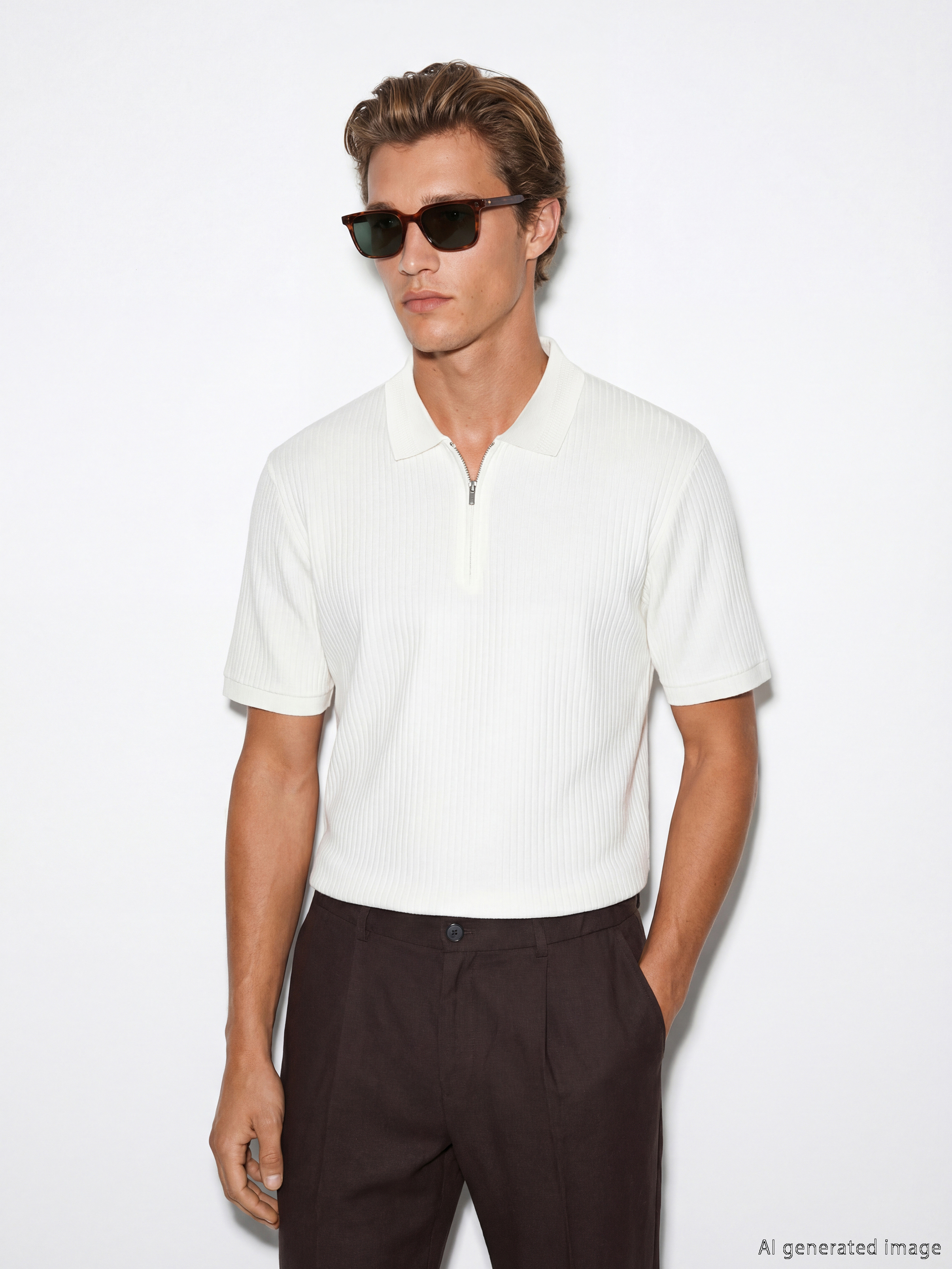 Polo Collar Ribbed Men's T-Shirt-1