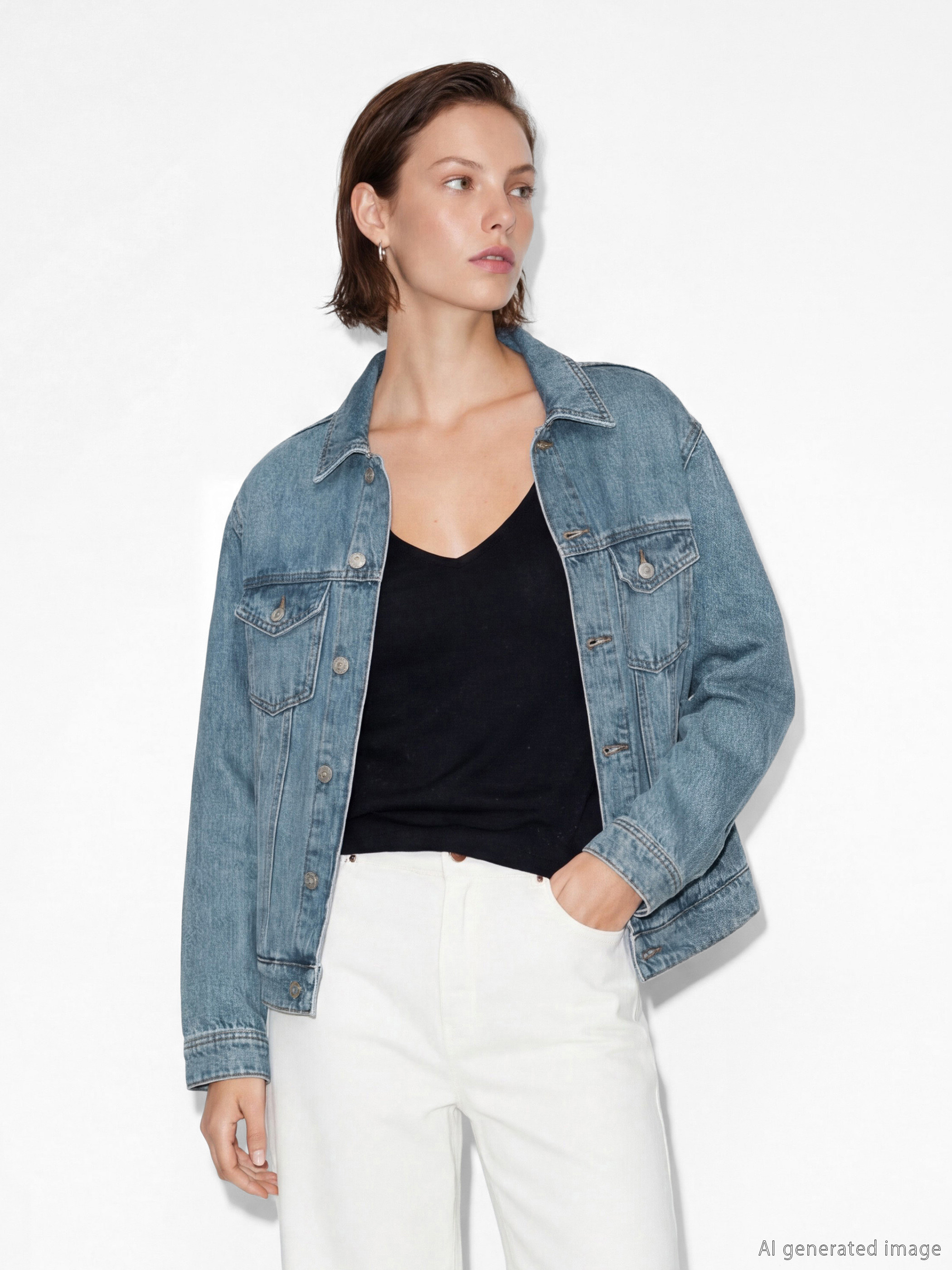 LCW Vision Τζιν μπουφάν με γιακά πουκαμίσου, υπερμεγέθης γραμμή για γυναίκες