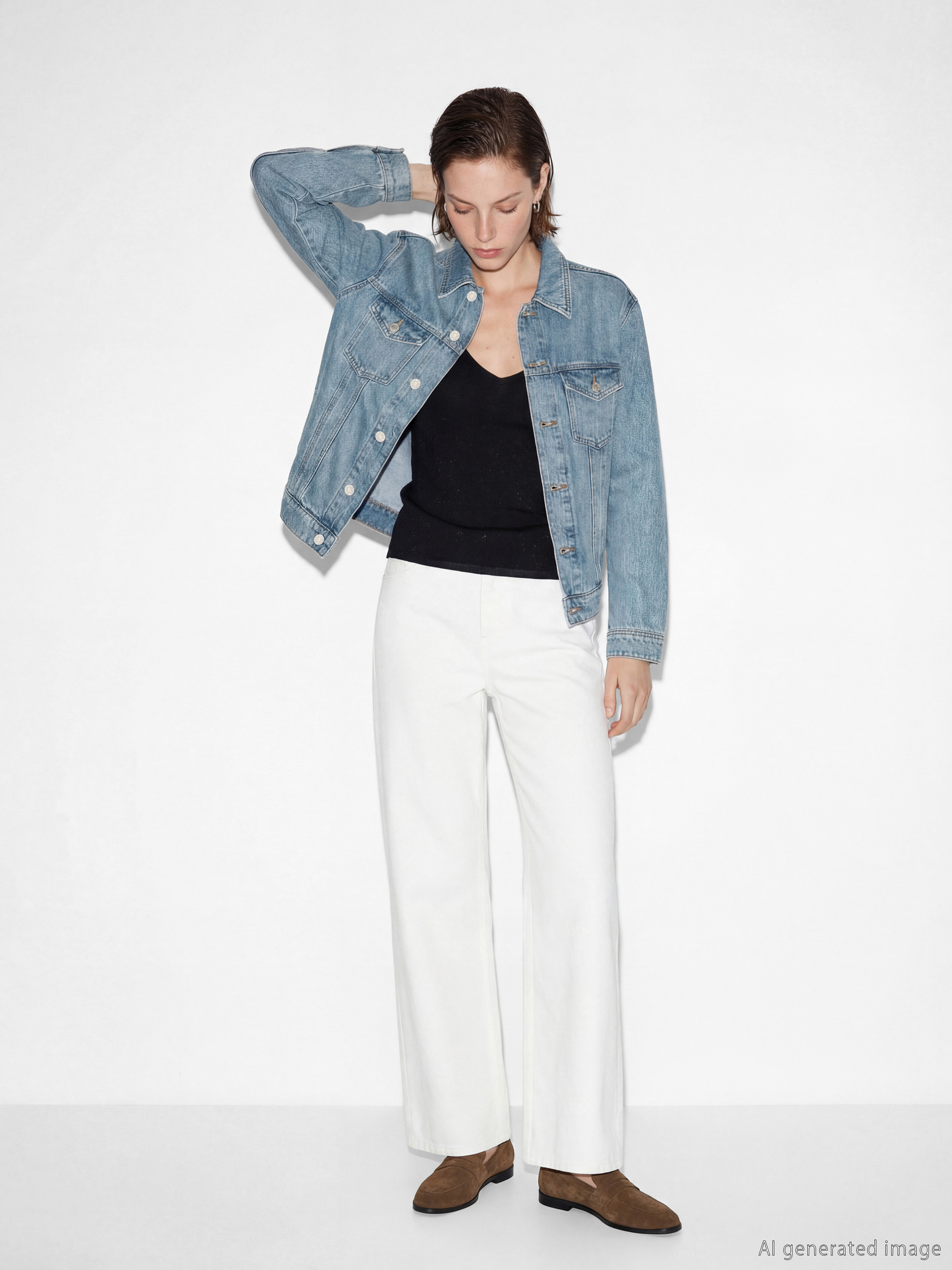 Τζιν μπουφάν με γιακά πουκαμίσου, υπερμεγέθης γραμμή για γυναίκες-1